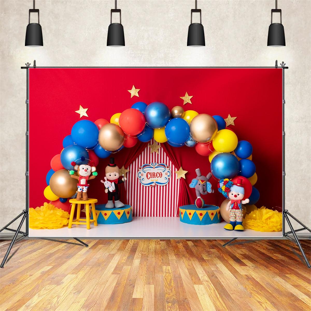 Newborn Photoshoot Backdrop Red Blue Balloon Star Stage Circus Backdrop By Magali
