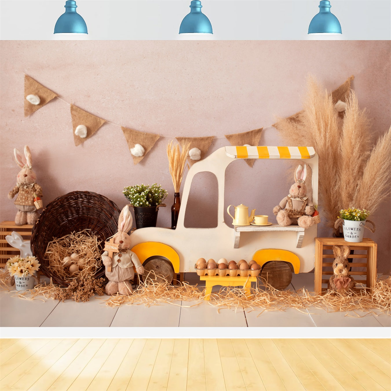 Children's Backdrop Rustic Bunny Market Cart Display Easter Backdrops By Magali