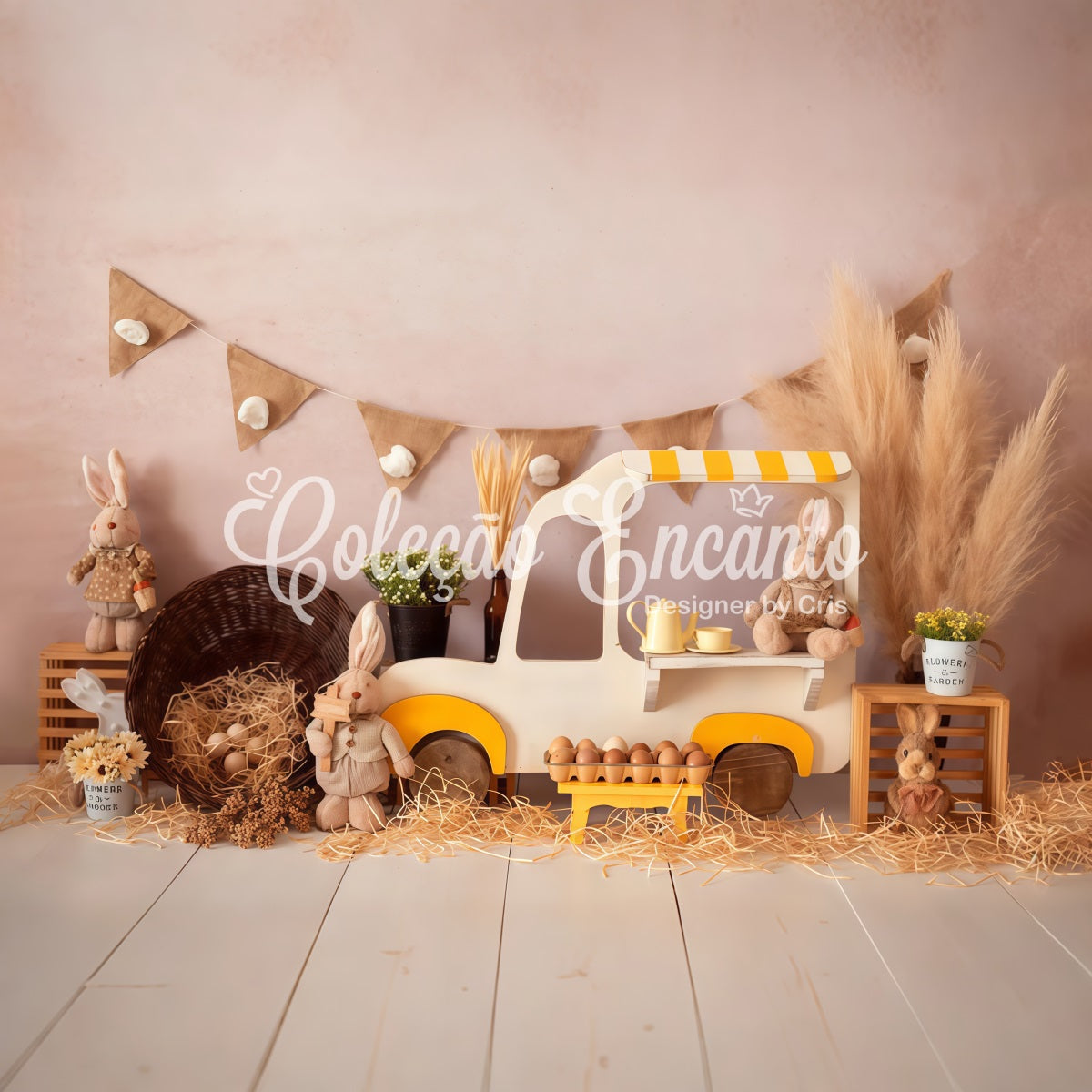 Children's Backdrop Rustic Bunny Market Cart Display Easter Backdrops By Magali