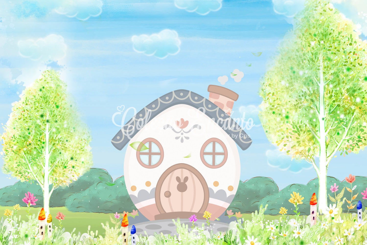Kids Photoshoot Backdrop Pastel Bunny Cottage Spring Garden Childrens Backdrops By Magali