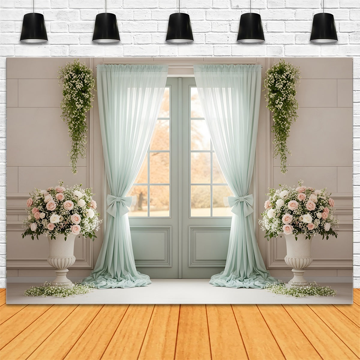 Backdrop For Mother's Day Mint Curtain Door Floral Urns Mothers Day Photography Backdrops By Magali