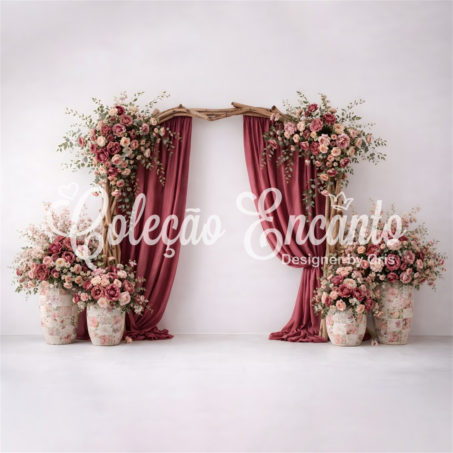 Mother Day Backdrop Rustic Rose Drape Arch Vases Mother's Day Photography Backdrops By Magali