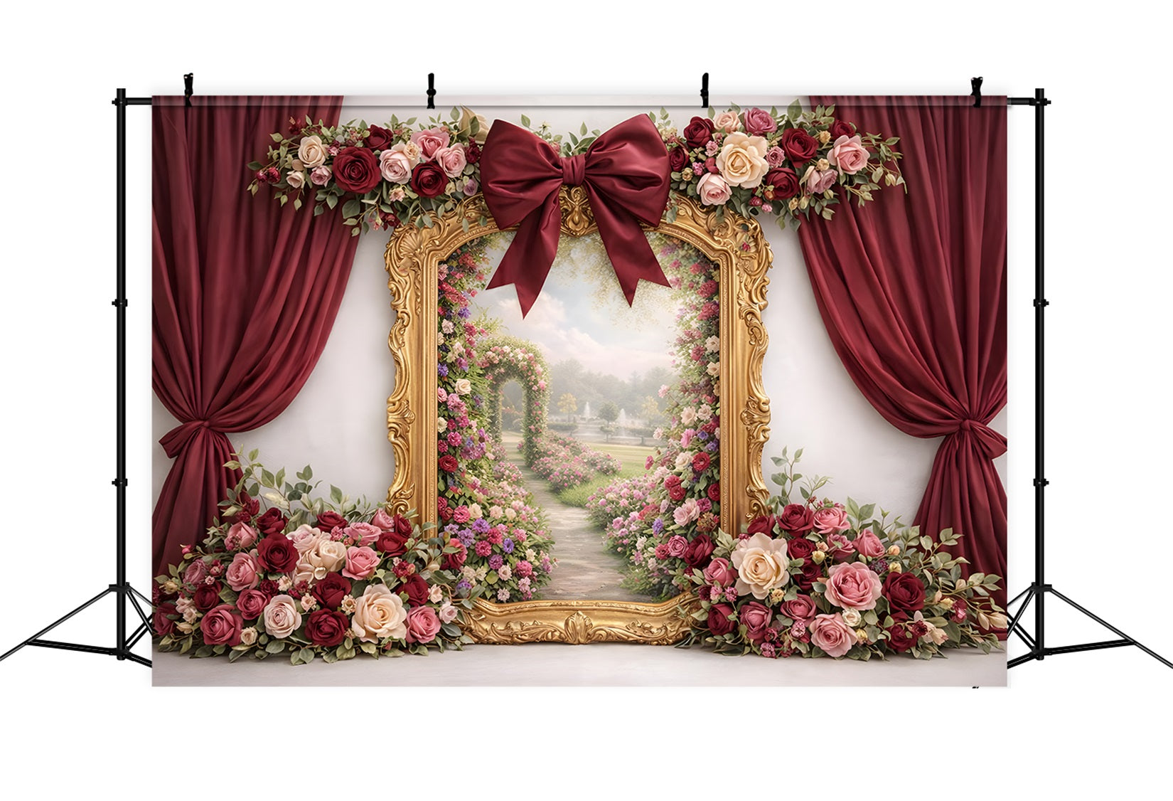 Mothers Day Backdrop Burgundy Rose Garden Window Frame Mother's Day Photoshoot Backdrops By Magali