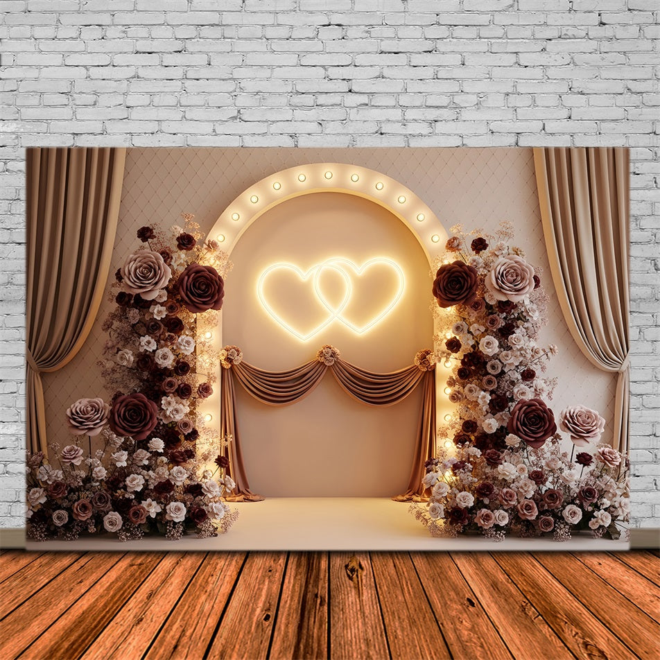 Mother's Day Photo Booth Backdrop Burgundy Twin Hearts Floral Glow Backdrops For Mothers Day By Magali