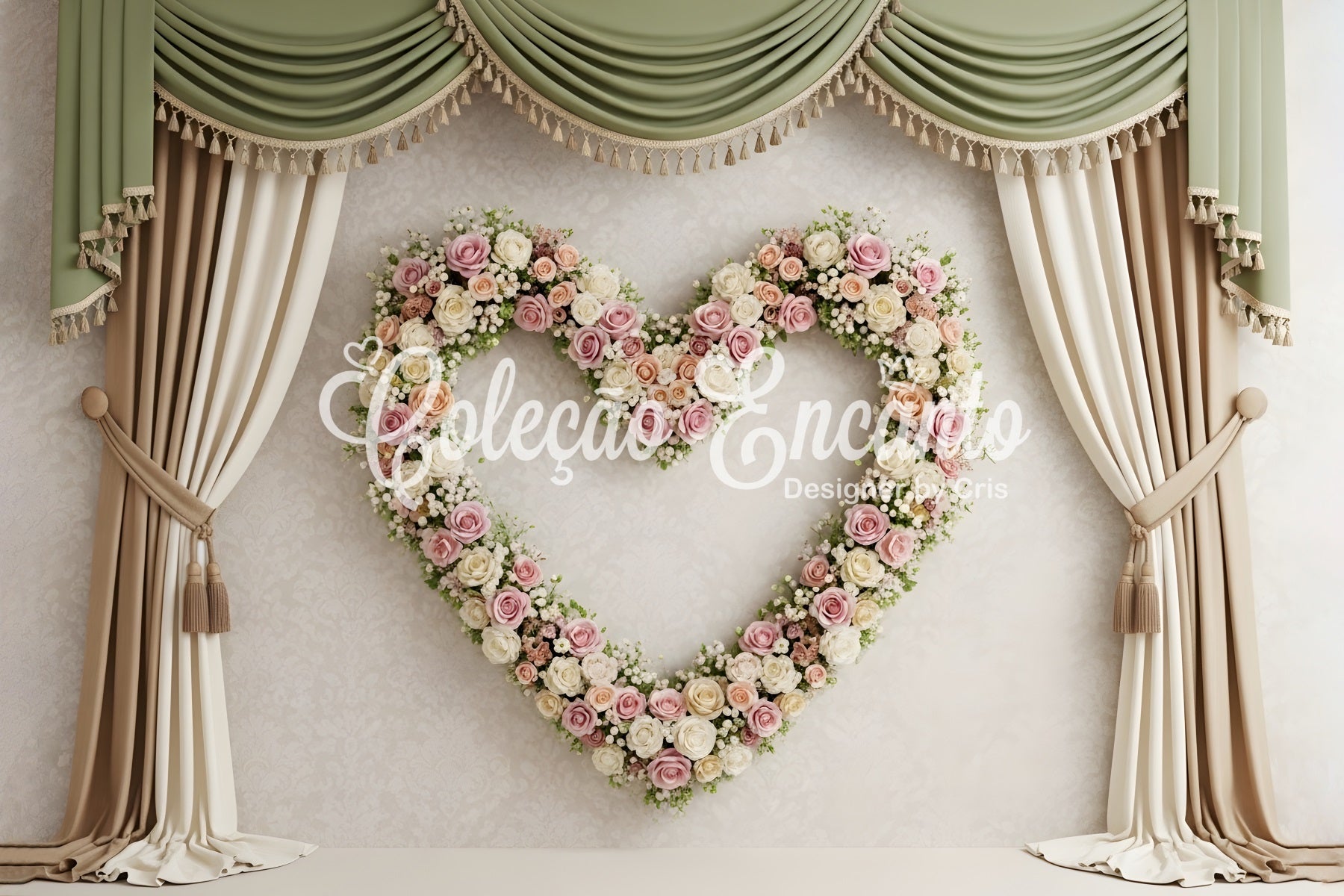 Photo Backdrop For Mothers Day Sage Curtain Heart Rose Wreath Mother's Day Backdrop Design By Magali