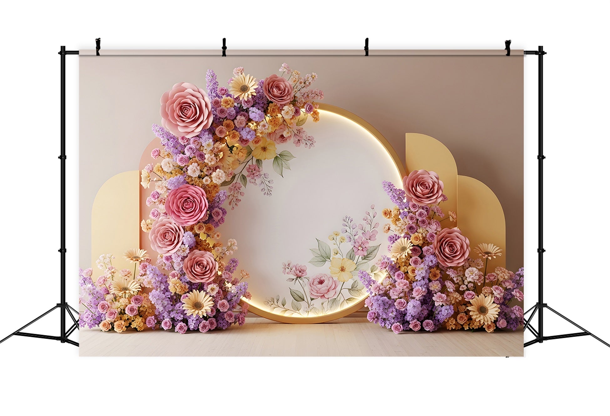 Mother's Day Backdrops Pastel Flower Halo Gold Panels Floral Mother's Day Backdrop Ideas By Magali