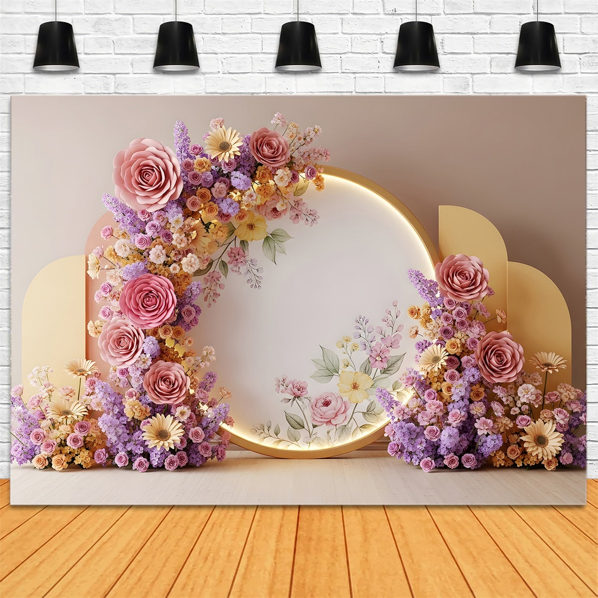 Mother's Day Backdrops Pastel Flower Halo Gold Panels Floral Mother's Day Backdrop Ideas By Magali