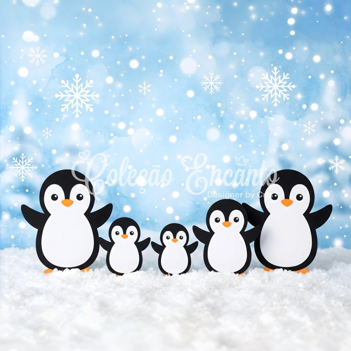 Christmas Scene Backdrop Blue Snowflake Penguin Family Magic Christmas Backdrop Design CEM65-102