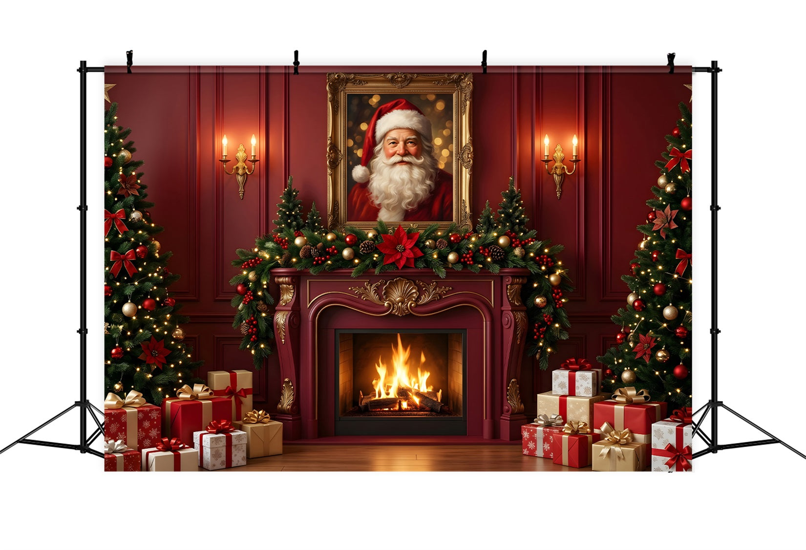 Christmas Backdrop Santa Portrait Red Fireplace Room Christmas Backdrops For Photos CEM65-126