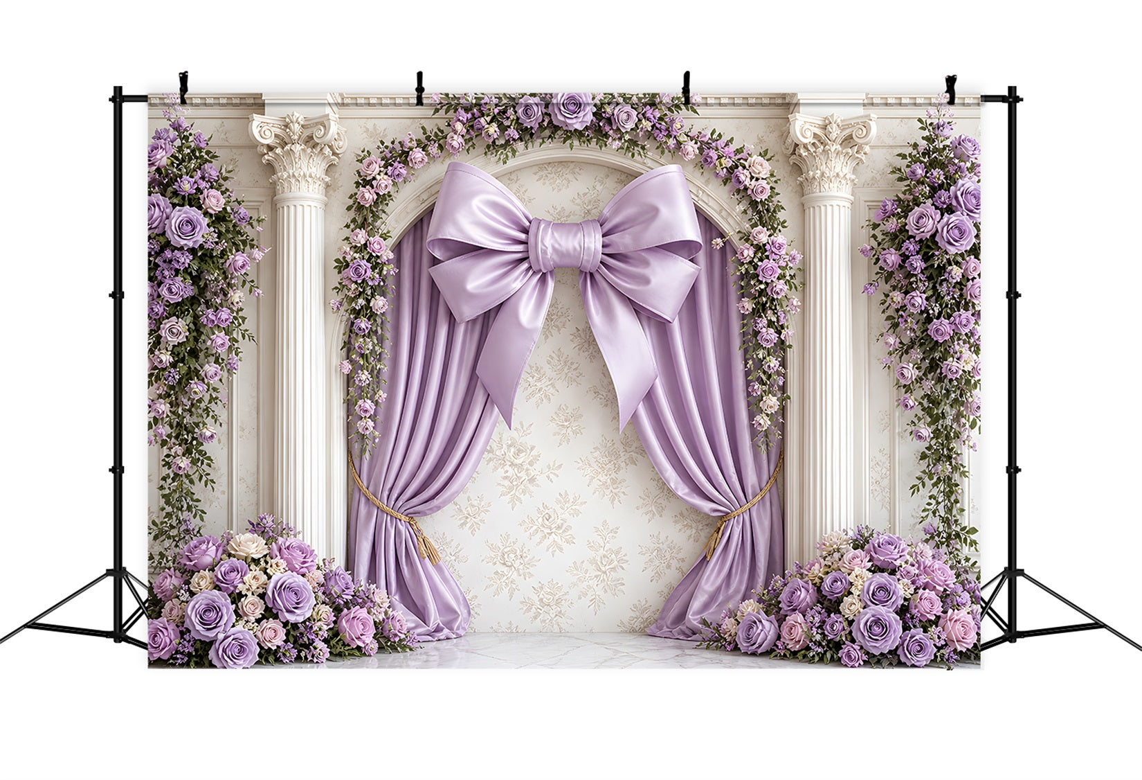 Newborn Photo Backdrops Lavender Bow Floral Palace Arch Backdrop for Kids Photoshoot CEM65-13
