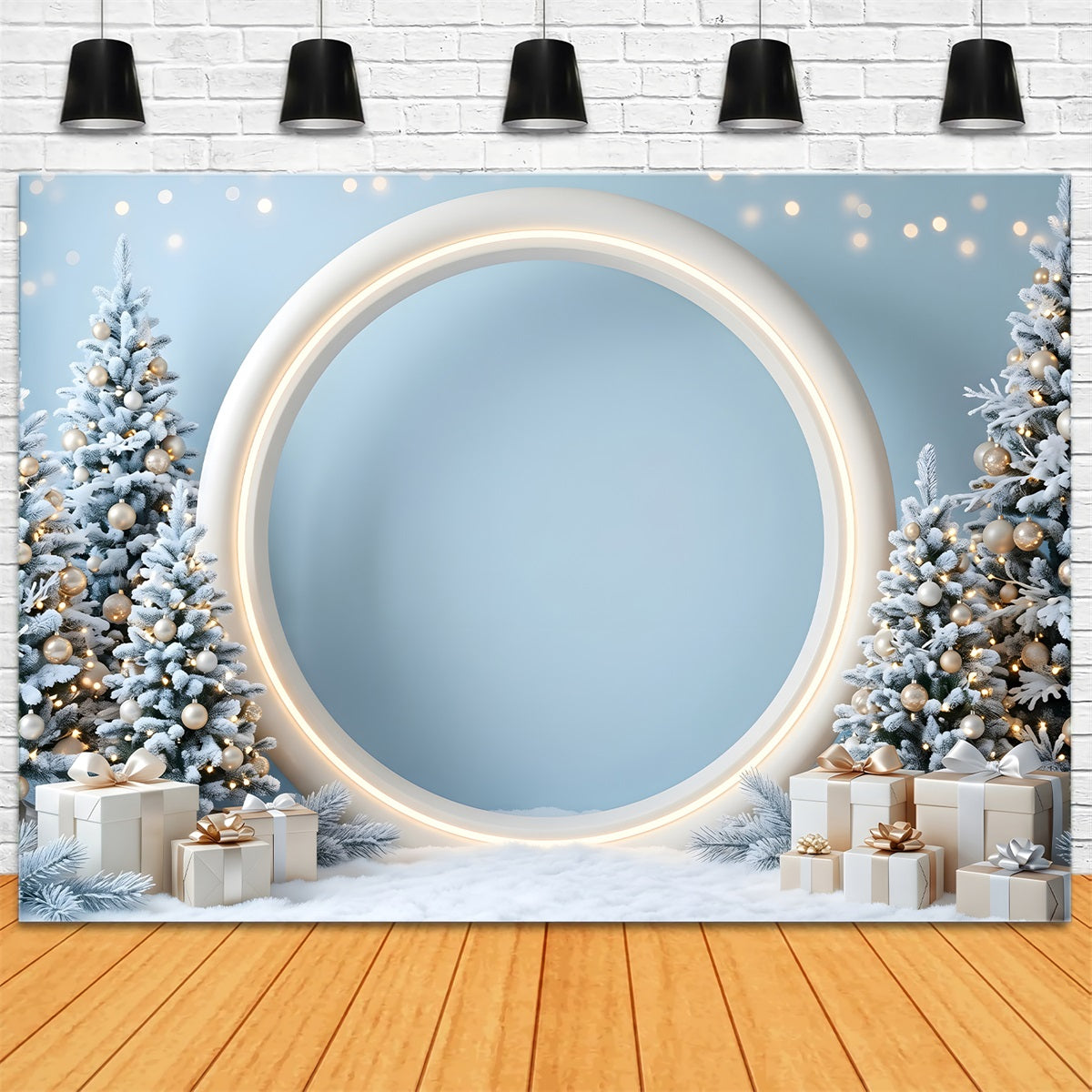 Christmas Holiday Backdrop Frosted Blue Round Arch Gifts Christmas Picture Backdrop CEM65-132