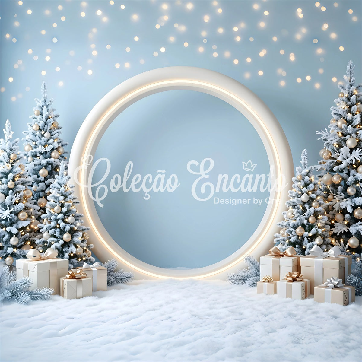 Christmas Holiday Backdrop Frosted Blue Round Arch Gifts Christmas Picture Backdrop CEM65-132