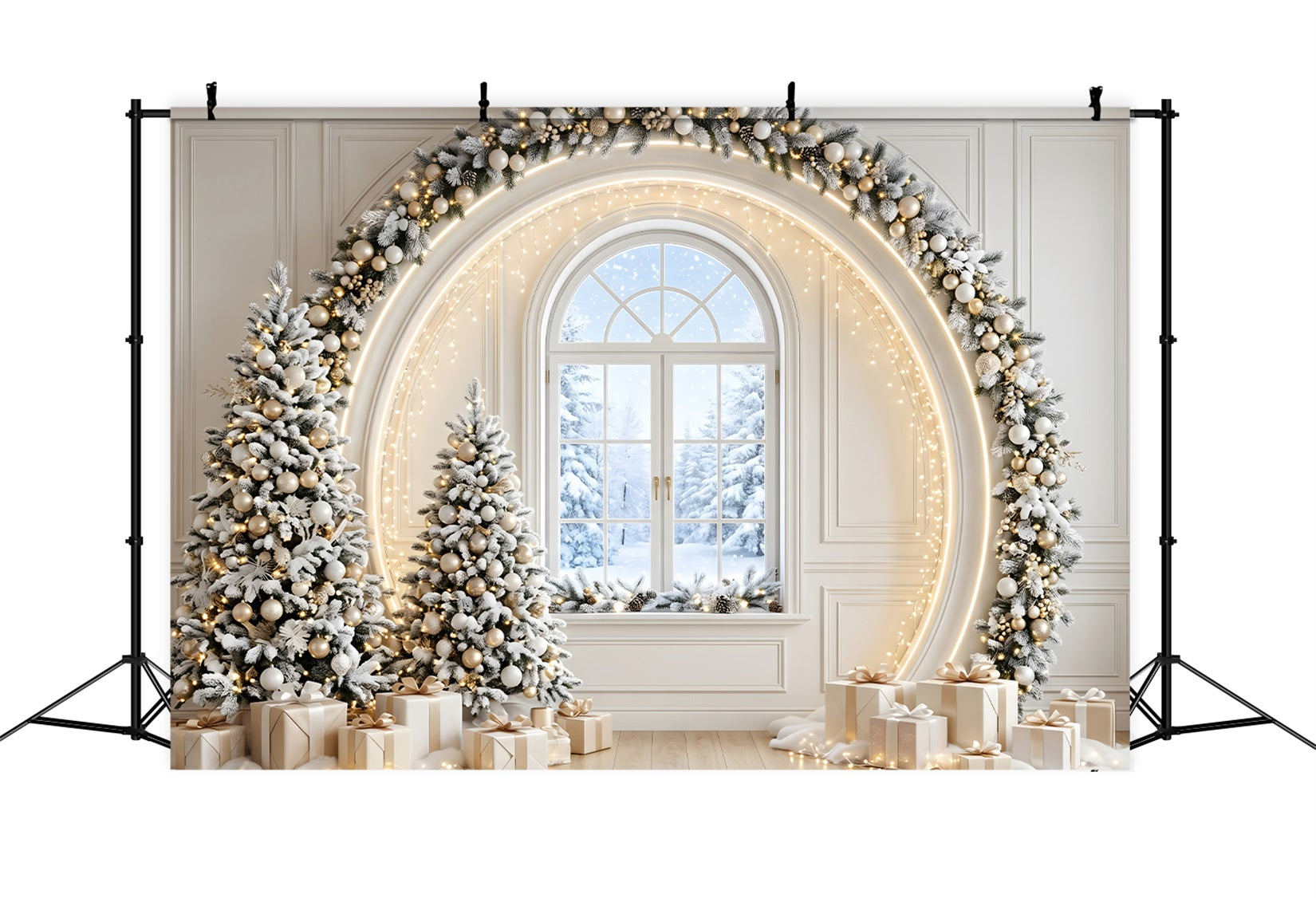 Christmas Tree Backdrops Ivory Gold Window Arch Trees Christmas Photo Backdrop Ideas CEM65-133