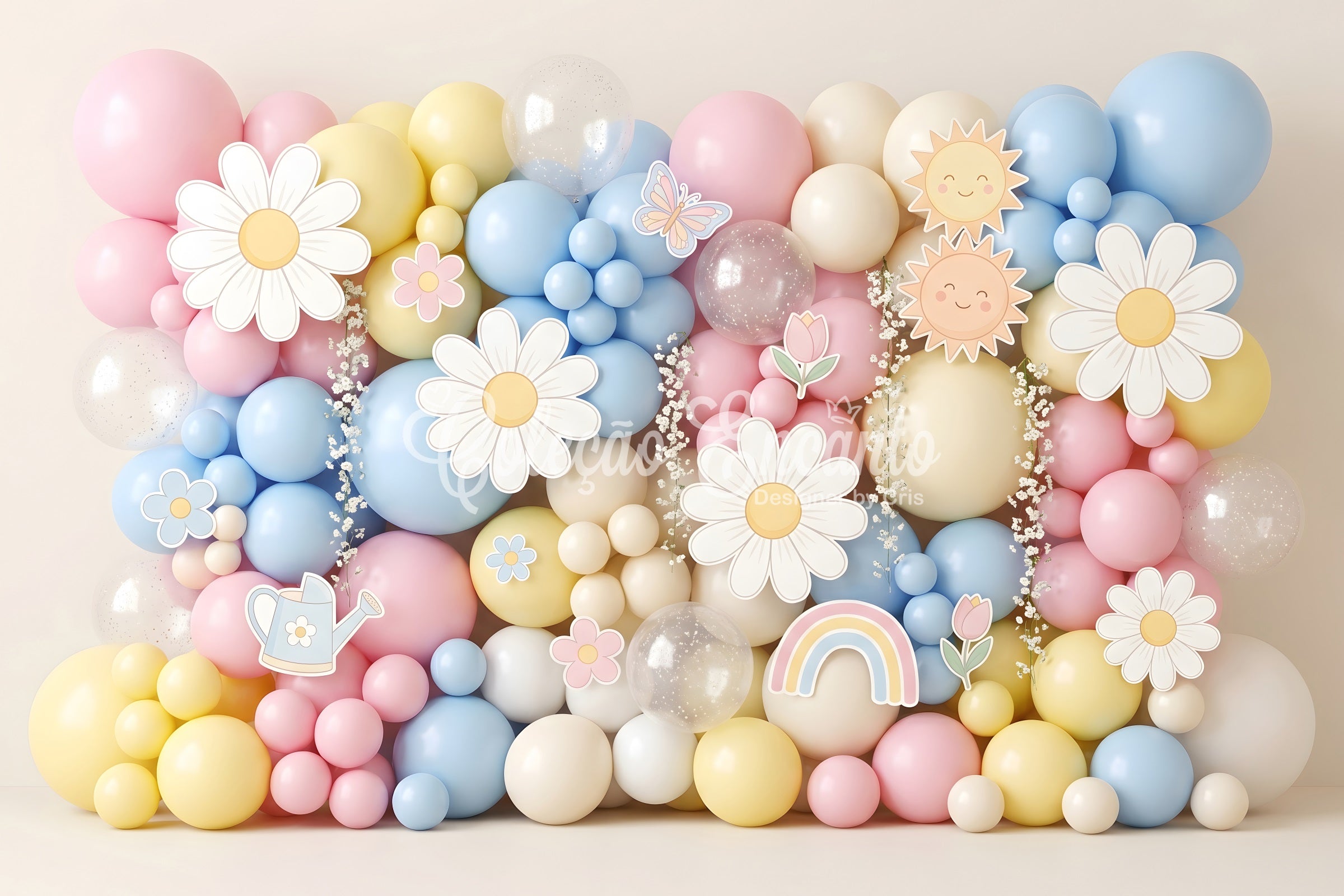 Newborn Photoshoot Backdrop Pastel Daisy Sunshine Balloon Wall Christmas Kids Backdrop CEM65-18