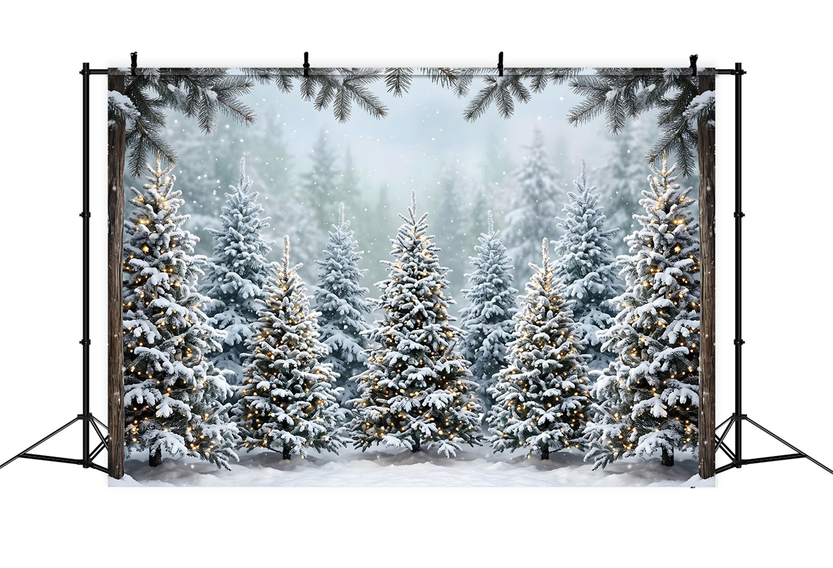 Christmas Forest Backdrop Snowy Fir Forest Warm Lights Backdrop Christmas Photo Booth CEM65-182