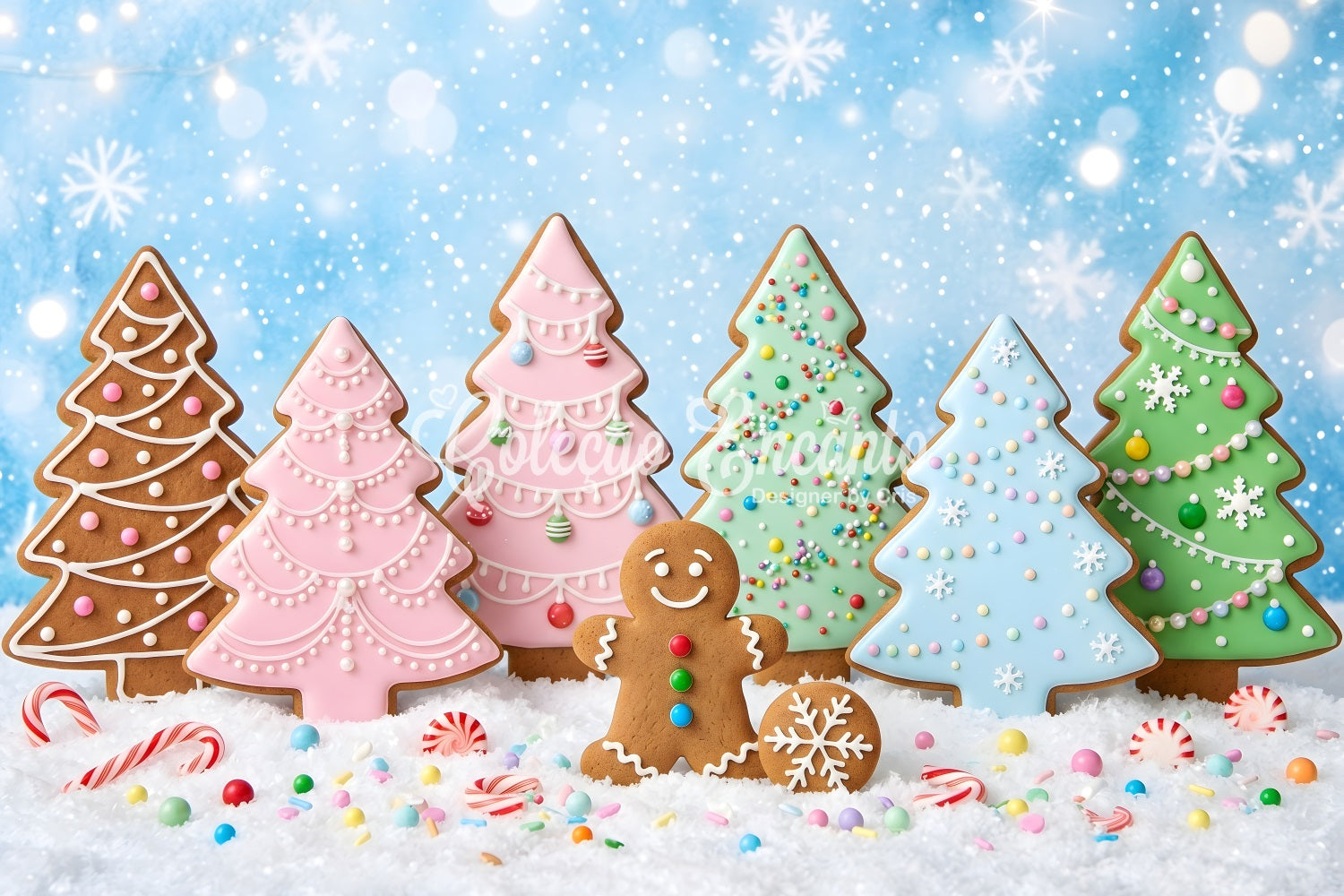 Diy Christmas Photo Backdrop Pastel Gingerbread Cookie Tree Wonderland Christmas Backdrop CEM65-188