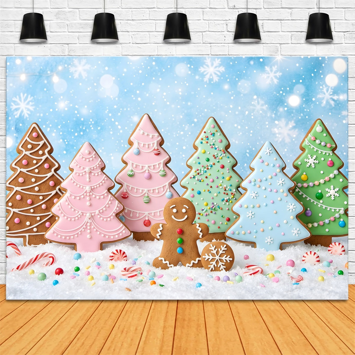Diy Christmas Photo Backdrop Pastel Gingerbread Cookie Tree Wonderland Christmas Backdrop CEM65-188