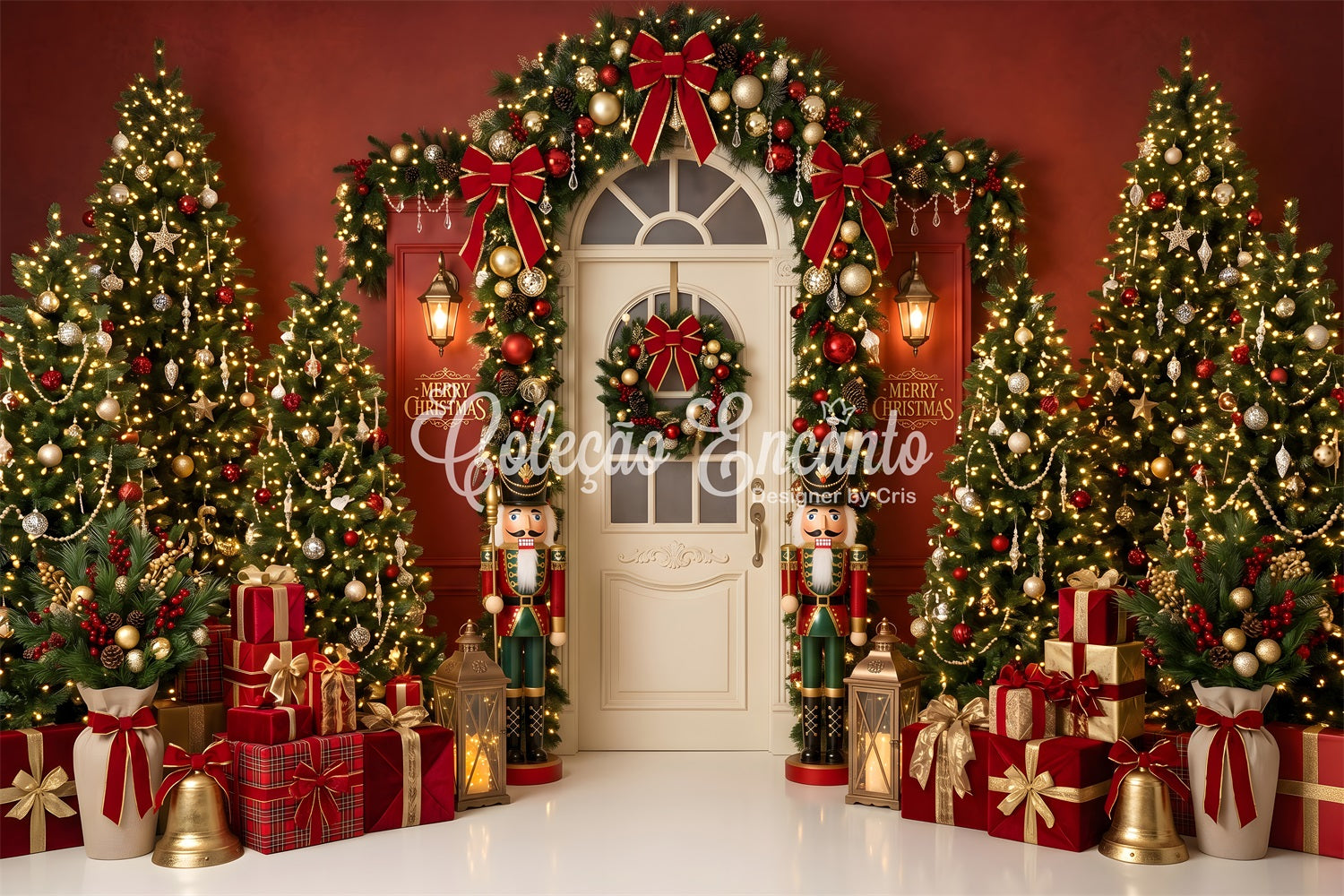 Christmas Nutcracker Backdrop Red Nutcracker Doorway Gift Christmas Photography Backdrop CEM65-196