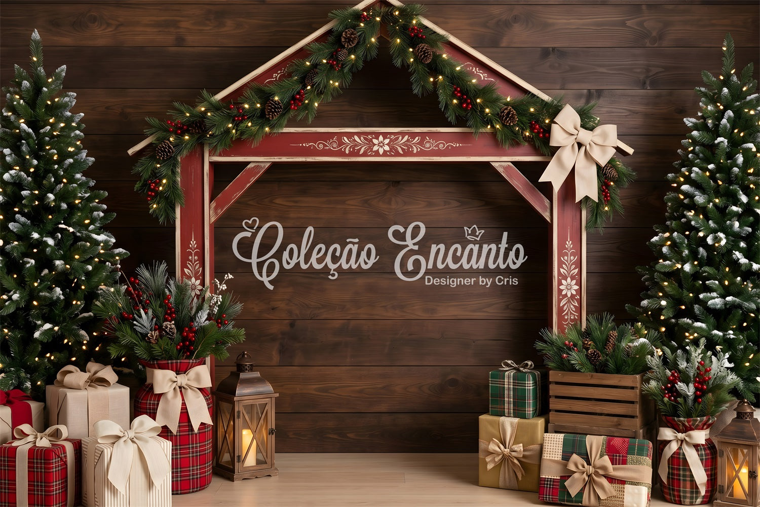 Dark Christmas Backdrop Rustic Red Market Stall Professional Christmas Backdrops CEM65-197