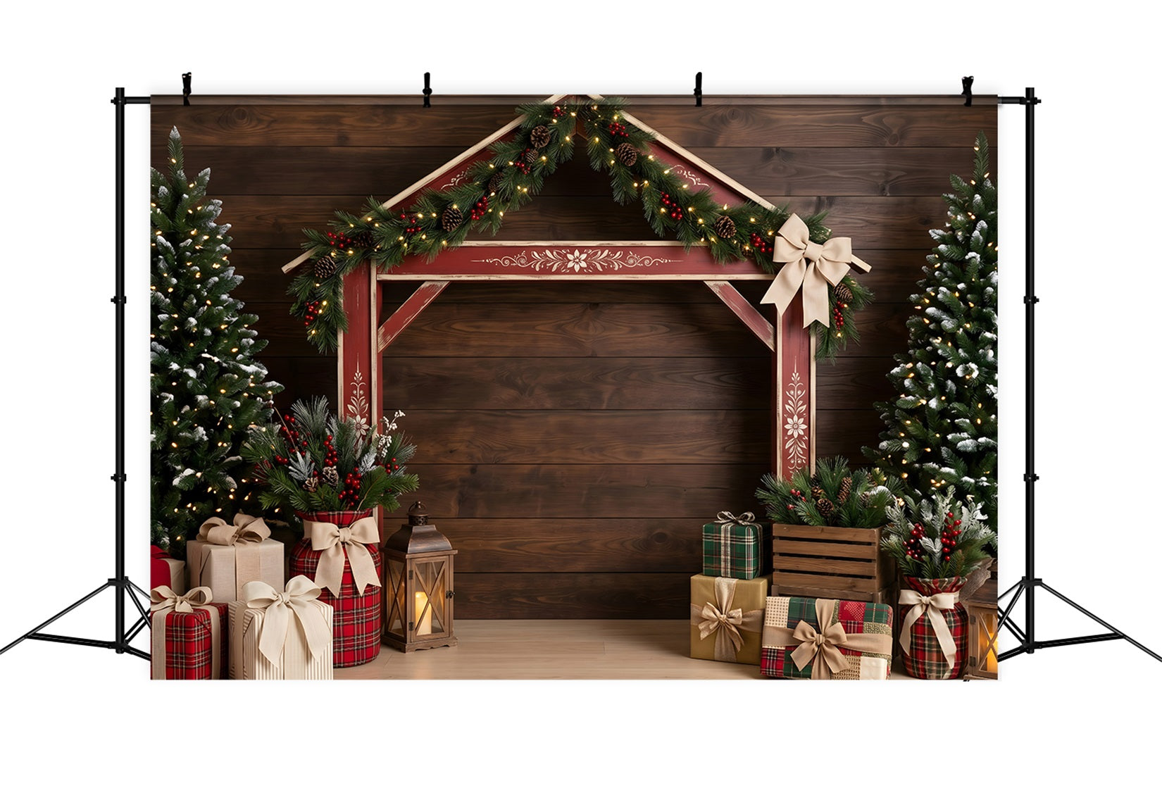 Dark Christmas Backdrop Rustic Red Market Stall Professional Christmas Backdrops CEM65-197