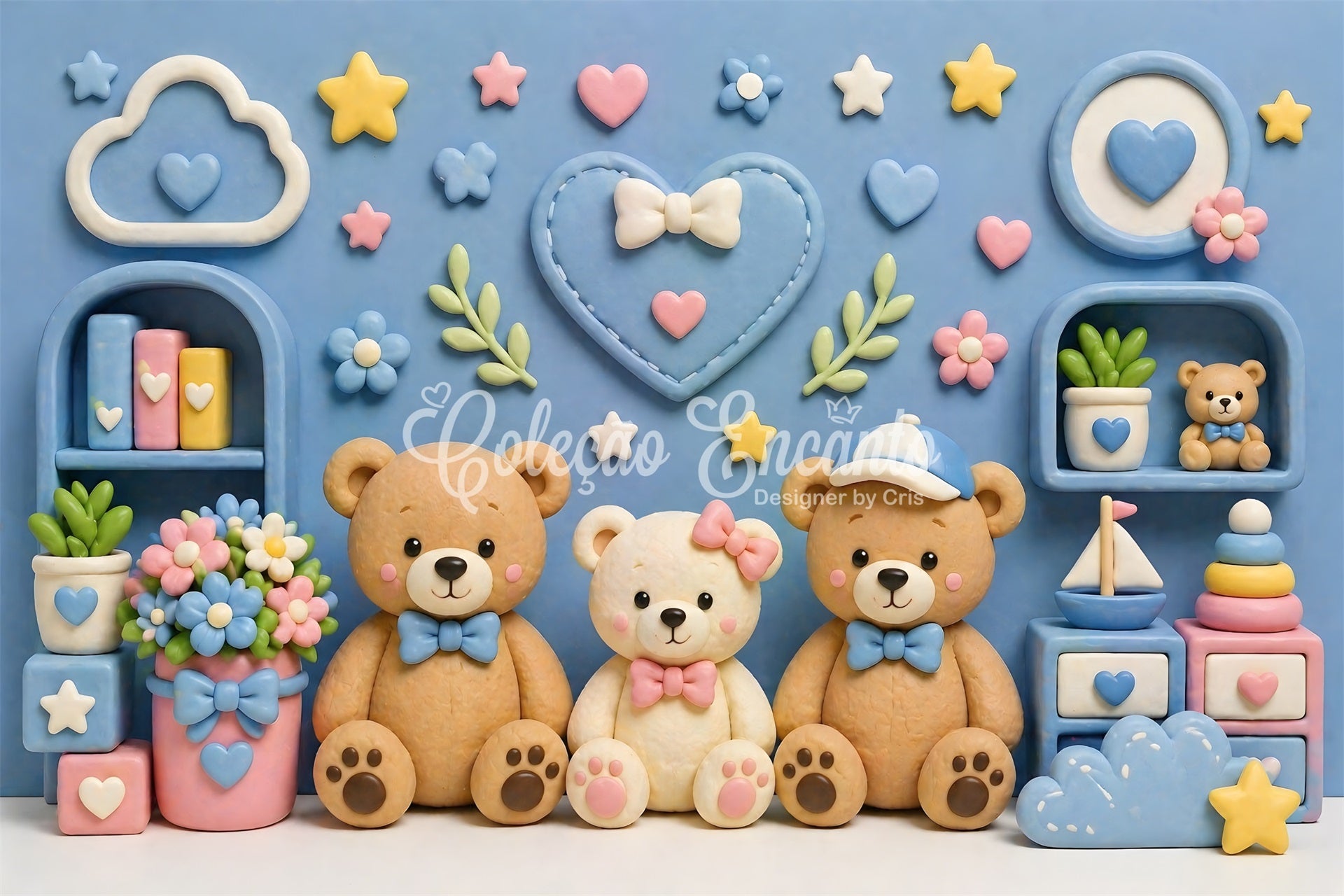 Kids Backdrop Pastel Teddy Bear Nursery Wall Newborn Photography Backdrops CEM65-2