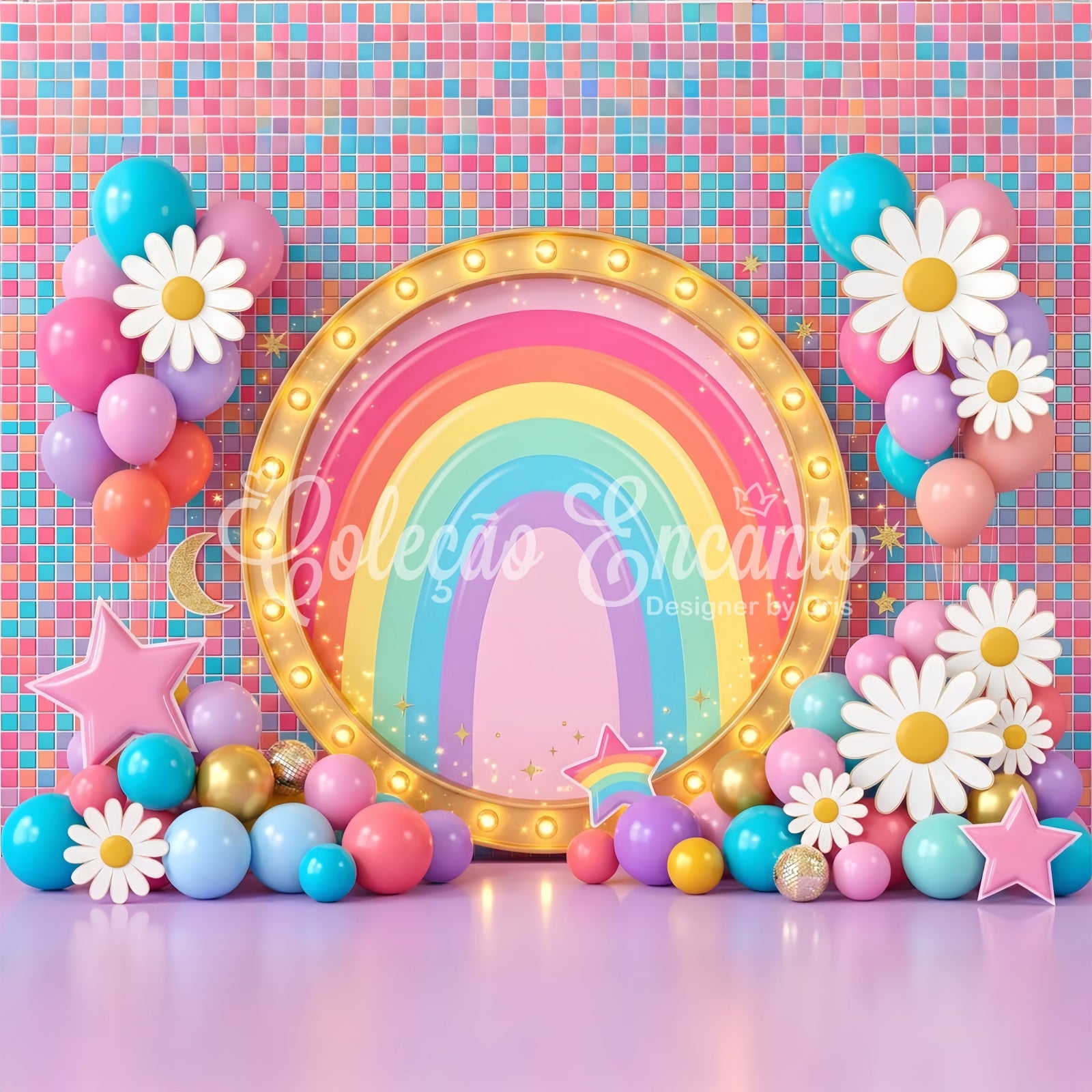 Backdrop for Kids Rainbow Marquee Daisy Balloon Backdrop for Newborn Photography CEM65-20