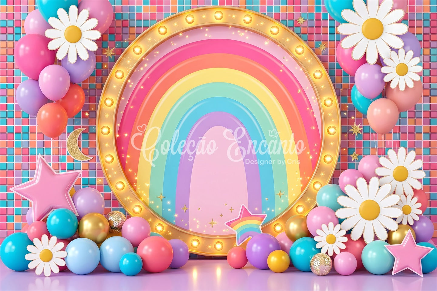 Backdrop for Kids Rainbow Marquee Daisy Balloon Backdrop for Newborn Photography CEM65-20