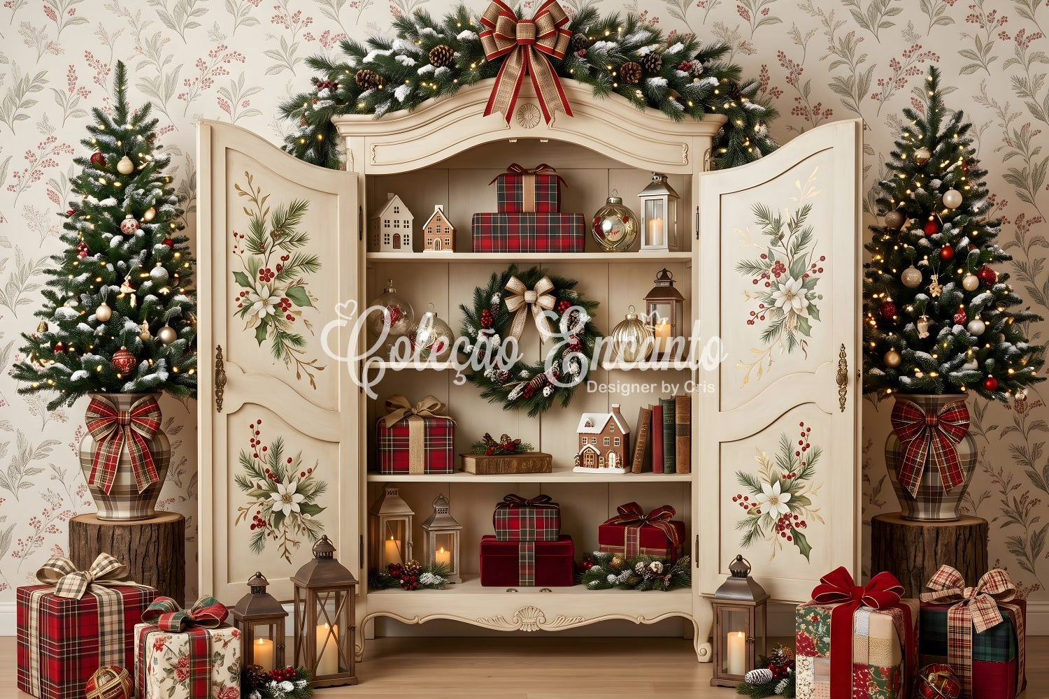 Christmas Backdrop Open Floral Cabinet Gift Christmas Picture Backdrop CEM65-200
