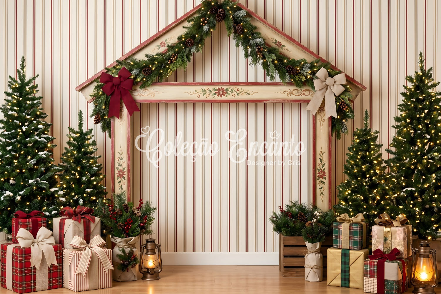 Christmas Wall Backdrops Striped Holiday Market Stall Christmas Photo Backdrop Ideas CEM65-201