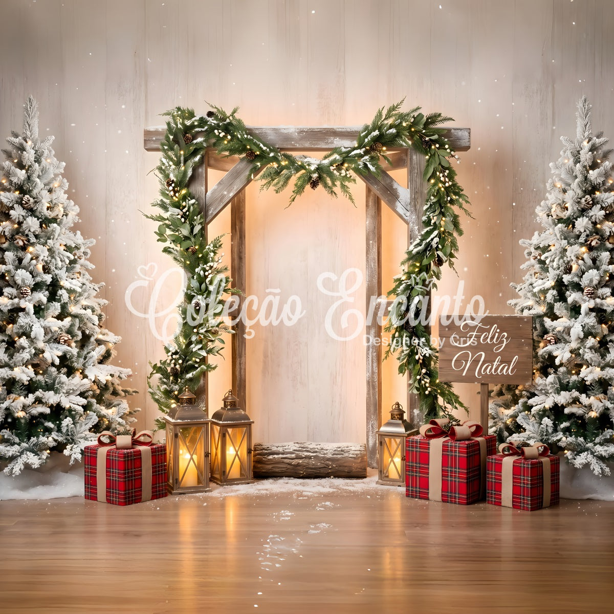 Simple Christmas Backdrop Frosted Wooden Arch Lantern Photo Backdrop Christmas CEM65-203