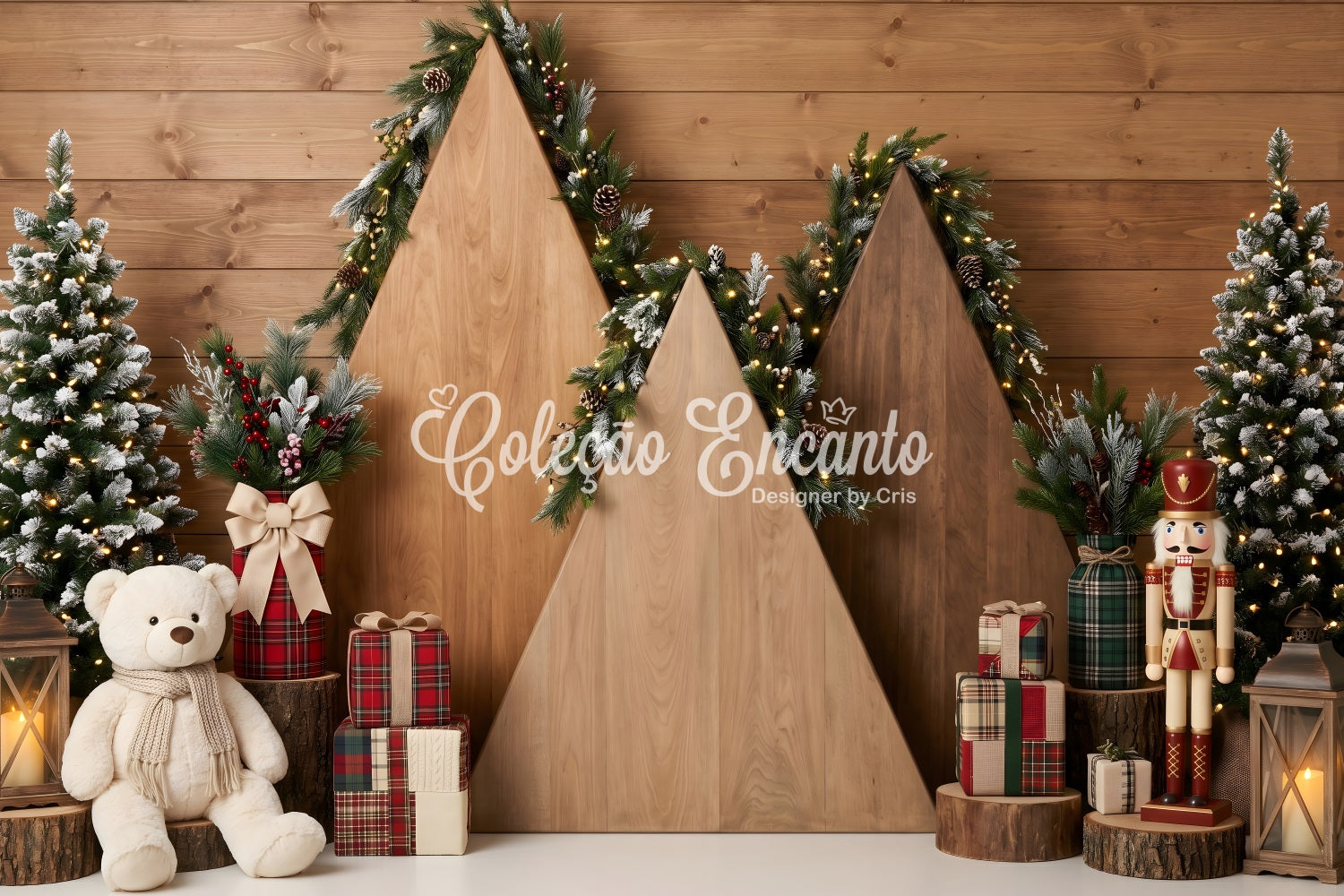 20x10 Christmas Backdrop Rustic Wooden House Arch Christmas Backdrops Photography CEM65-205