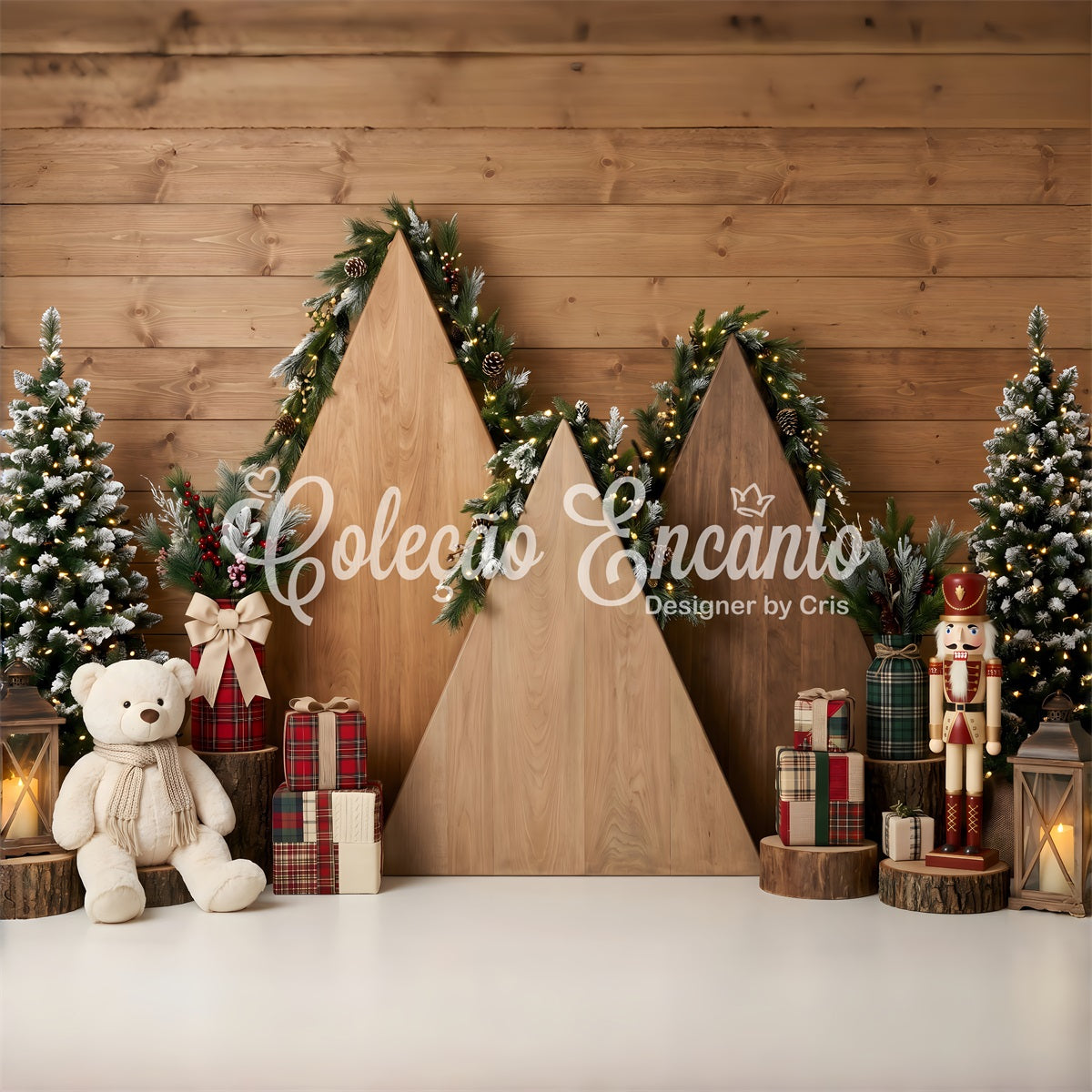 20x10 Christmas Backdrop Rustic Wooden House Arch Christmas Backdrops Photography CEM65-205