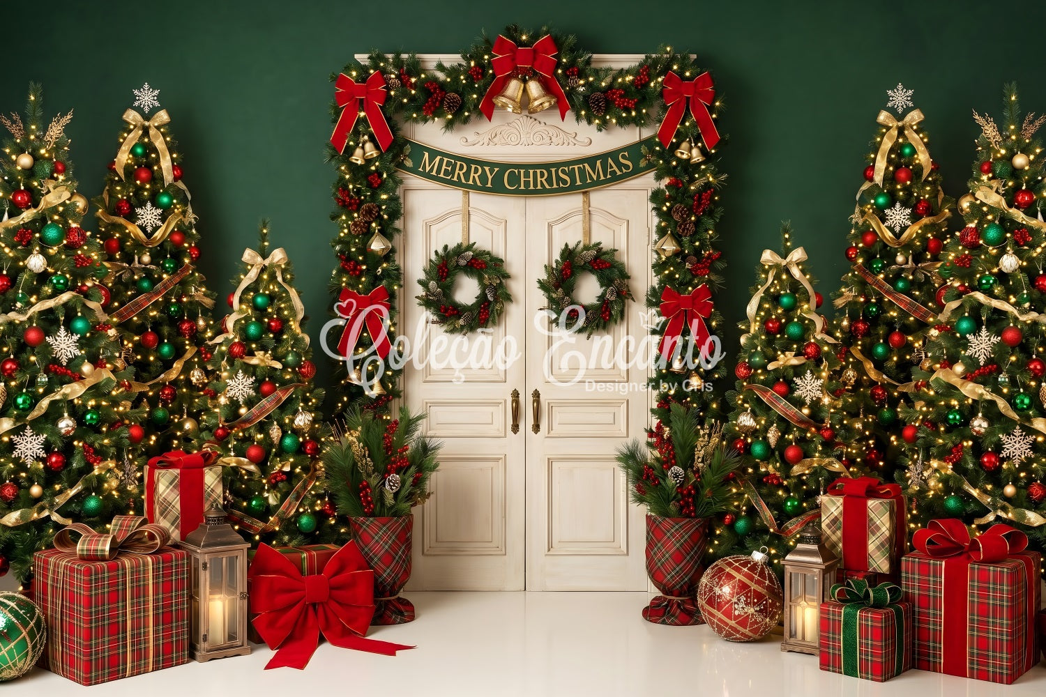 Christmas Backdrop 10x8 Emerald Doorway Festive Tree Christmas Backdrop For Photography CEM65-206