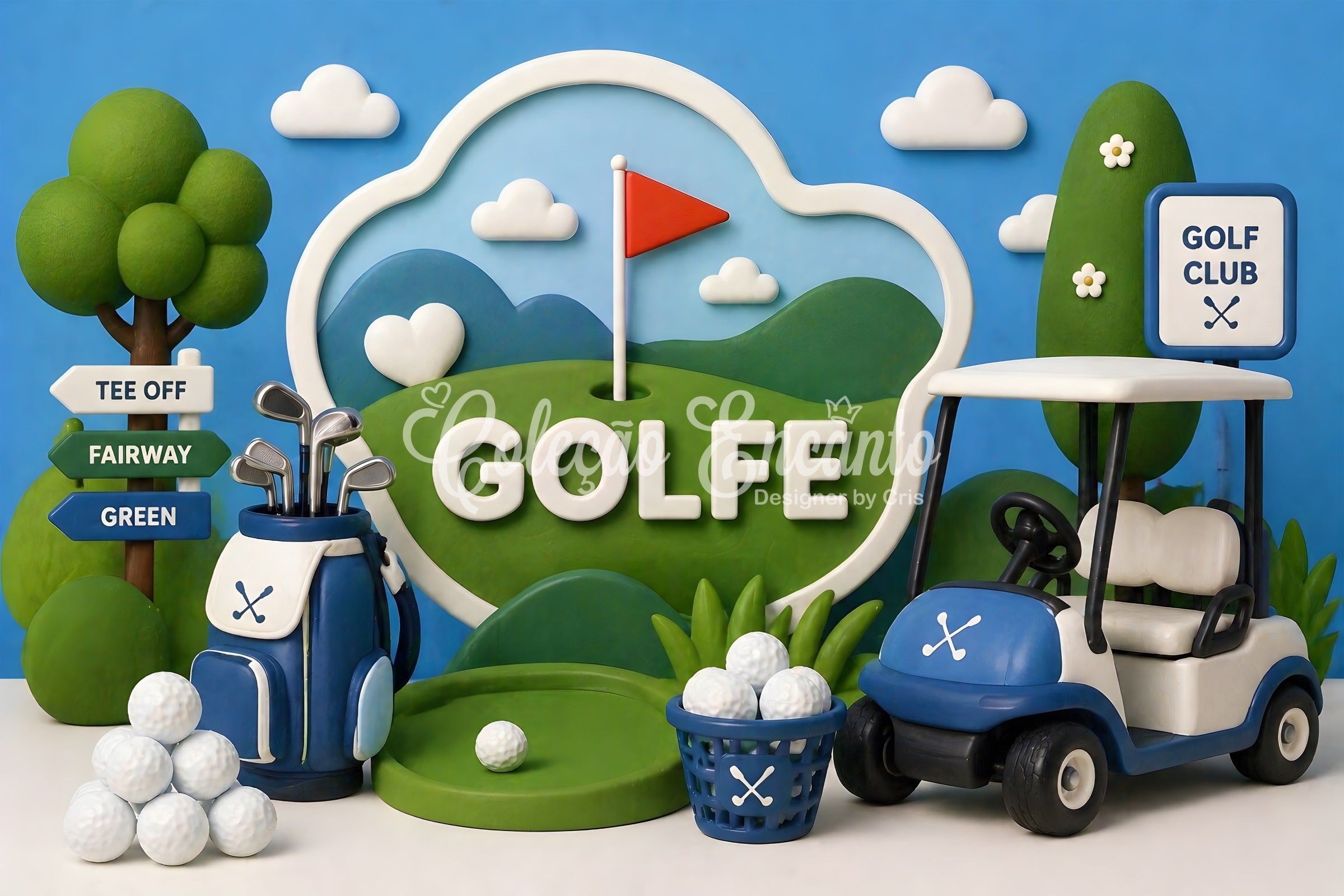 Kids Photography Backdrops Golf Fairway Cart Trophy Newborn Fabric Backdrop CEM65-21