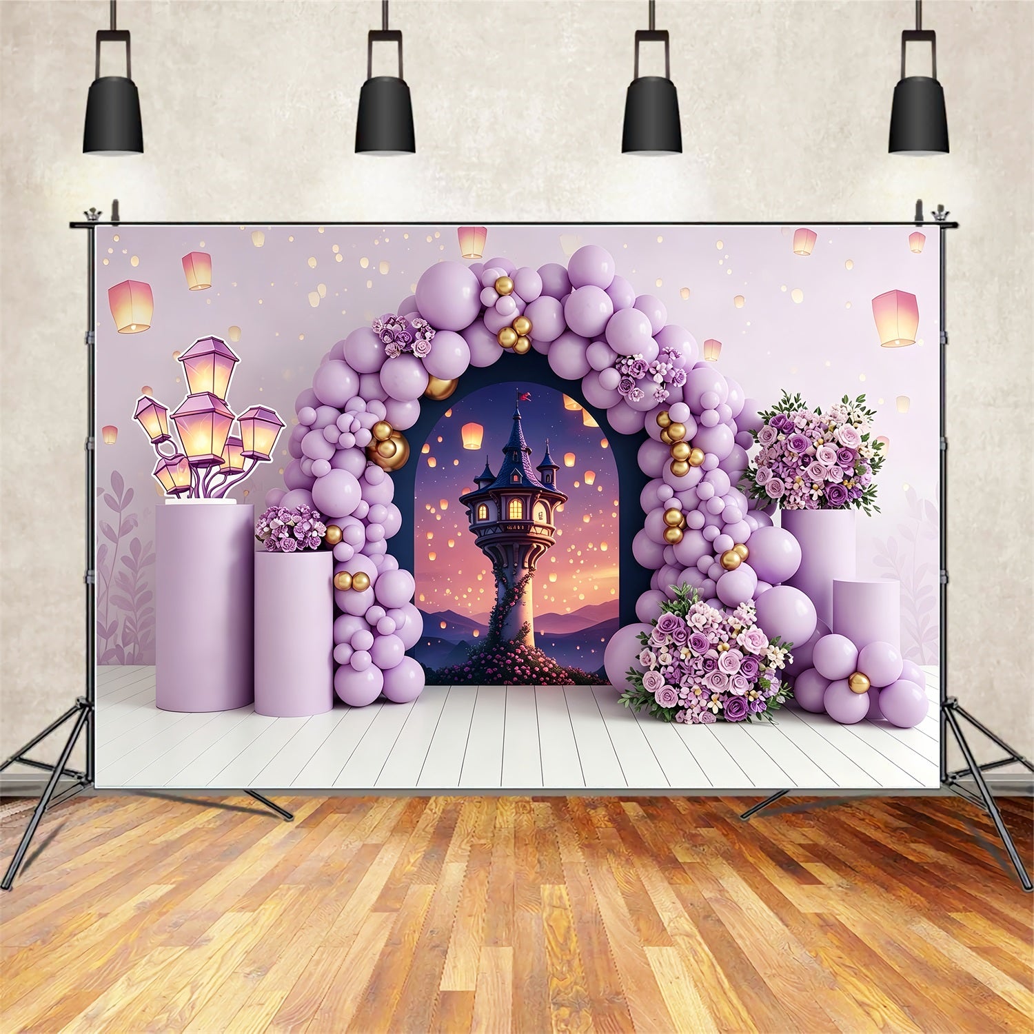 Newborn Photography Backdrops Lavender Lantern Tower Balloon Arch Childrens Photo Backdrops CEM65-212