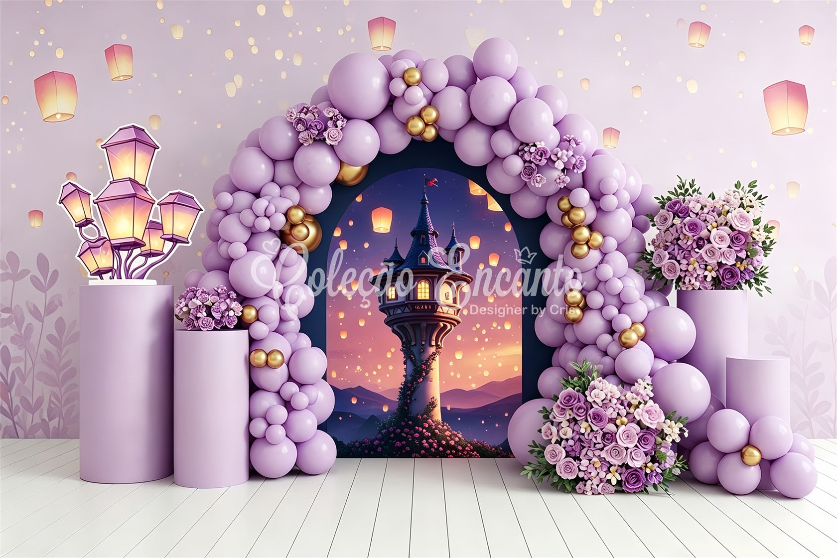 Newborn Photography Backdrops Lavender Lantern Tower Balloon Arch Childrens Photo Backdrops CEM65-212