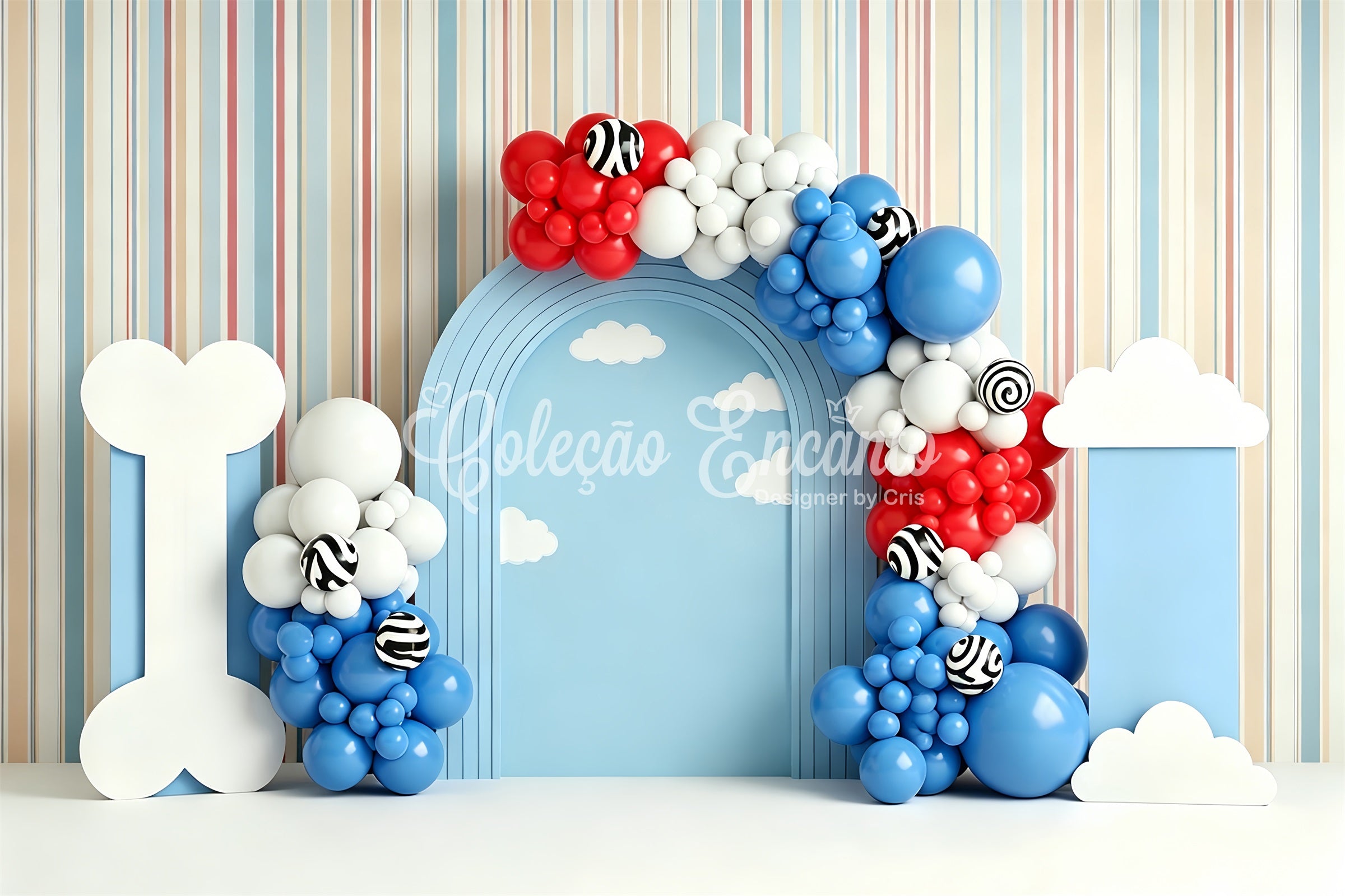 Childrens Photo Backdrops Puppy Bone Cloud Balloon Arch Newborn Backdrop CEM65-213