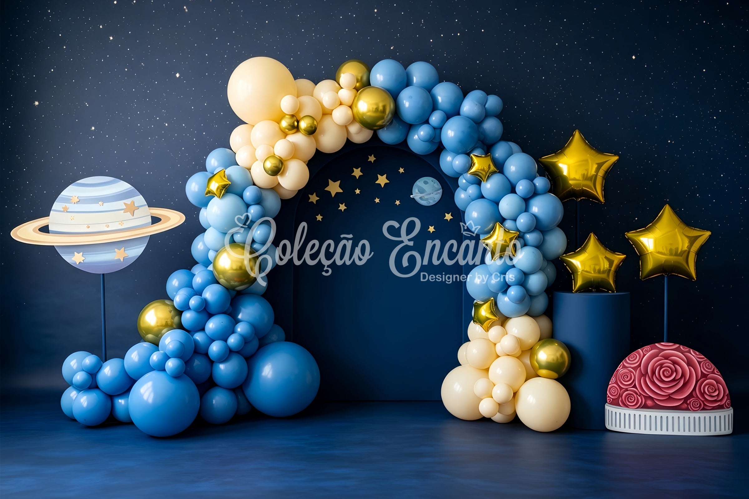 Kids Photo Backdrop Starry Planet Balloon Arch Decor Newborn Fabric Backdrops CEM65-214