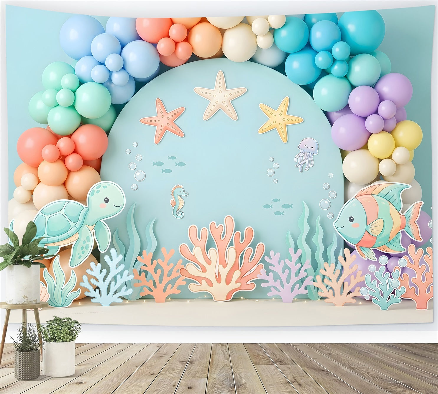 Newborn Photography Backdrops Pastel Ocean Turtle Coral Arch Photo Backdrops for Kids CEM65-22