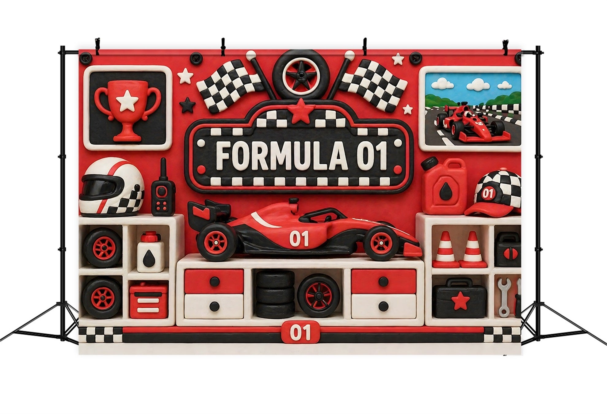 Newborn Backdrops for Photography Red Formula Racing Trophy Wall Kids Backdrop Ideas CEM65-23