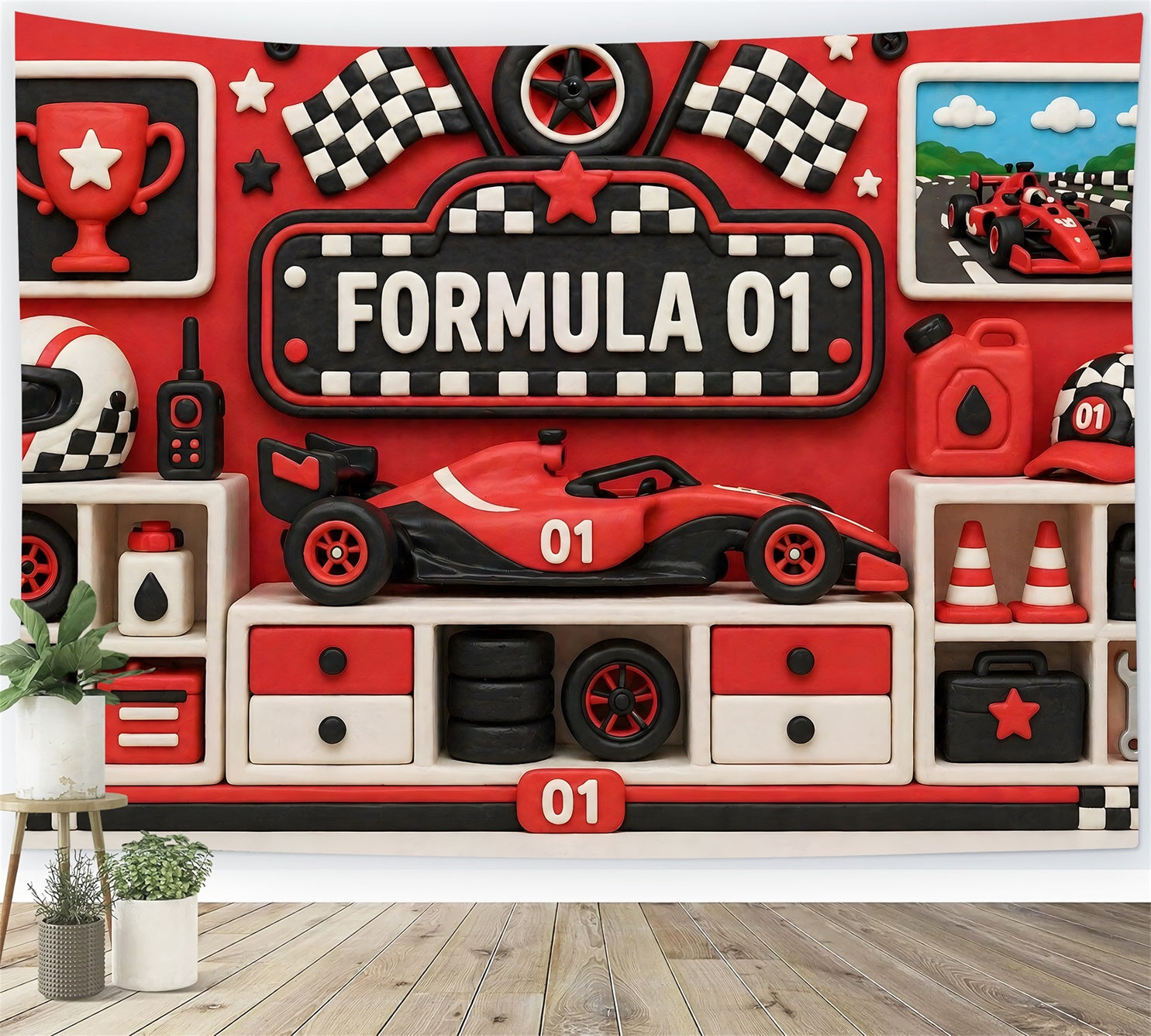 Newborn Backdrops for Photography Red Formula Racing Trophy Wall Kids Backdrop Ideas CEM65-23