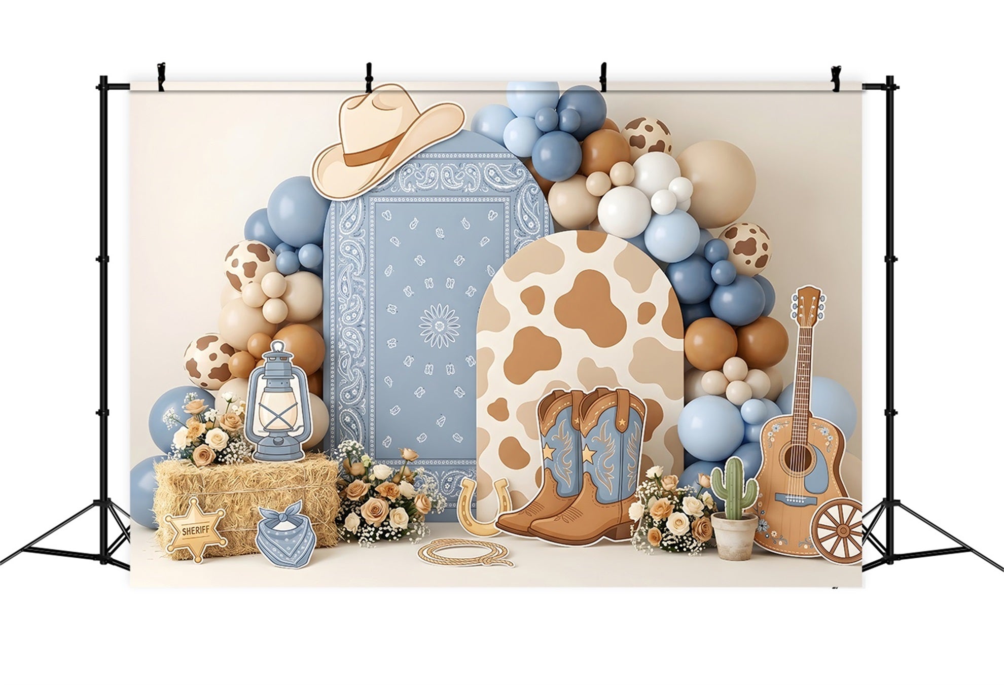 Kids Backdrop Ideas Blue Cowgirl Western Balloon Newborn Photoshoot Backdrop CEM65-24