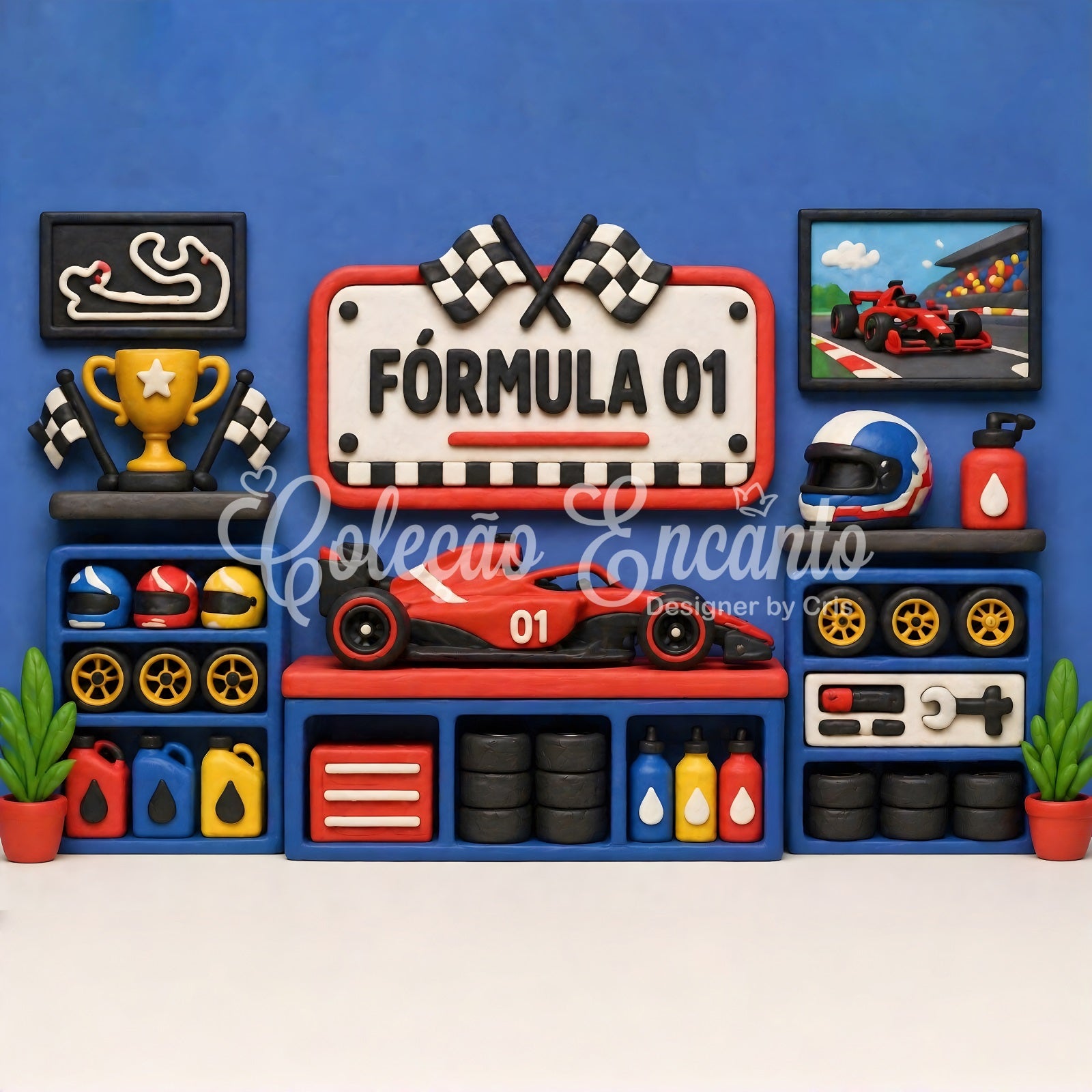 Children's Backdrop Blue Racing Trophy Garage Wall Newborn Photography Fabric Backdrops CEM65-27