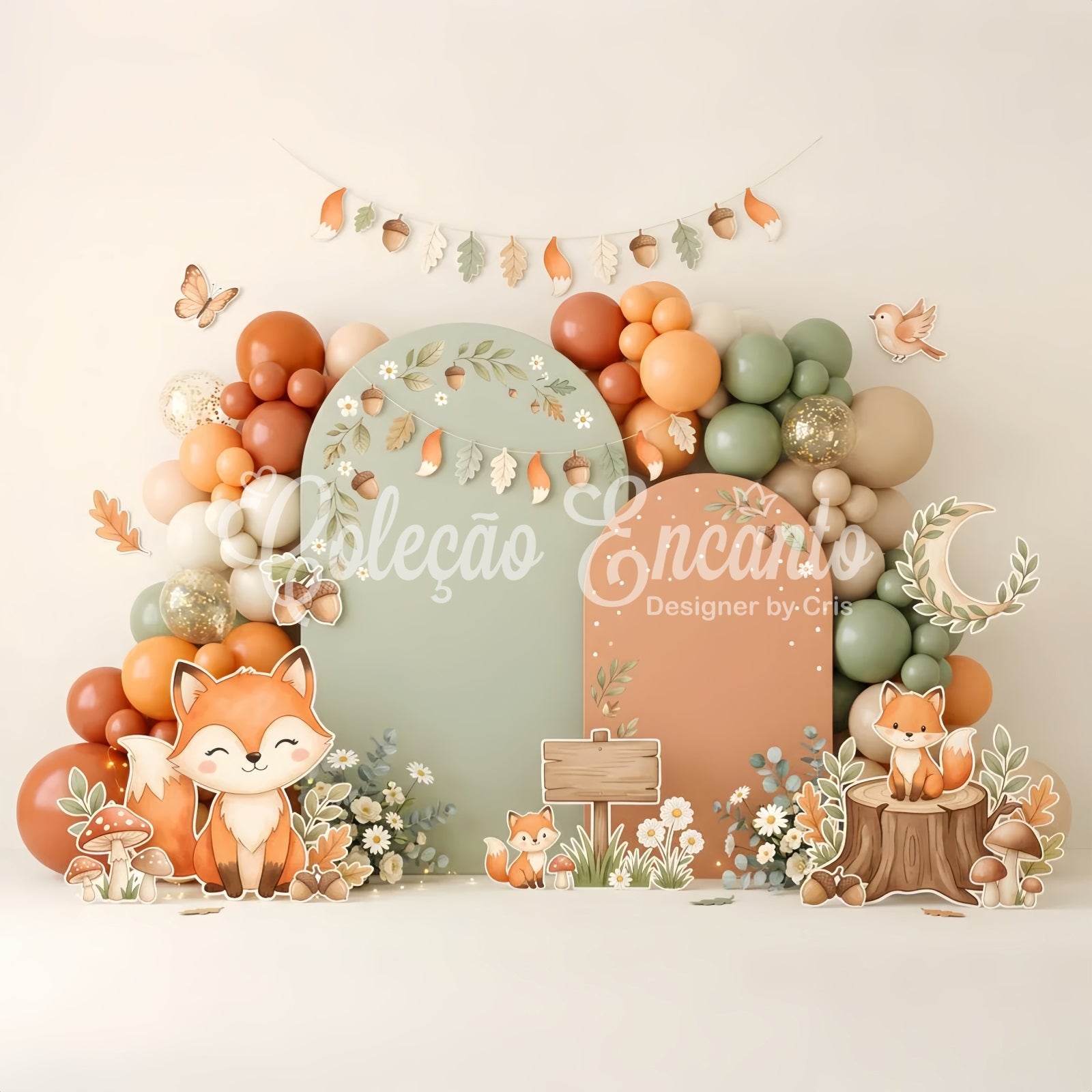 Kids Backdrop Ideas Autumn Fox Woodland Balloon Arch Newborn Backdrops for Photography CEM65-28