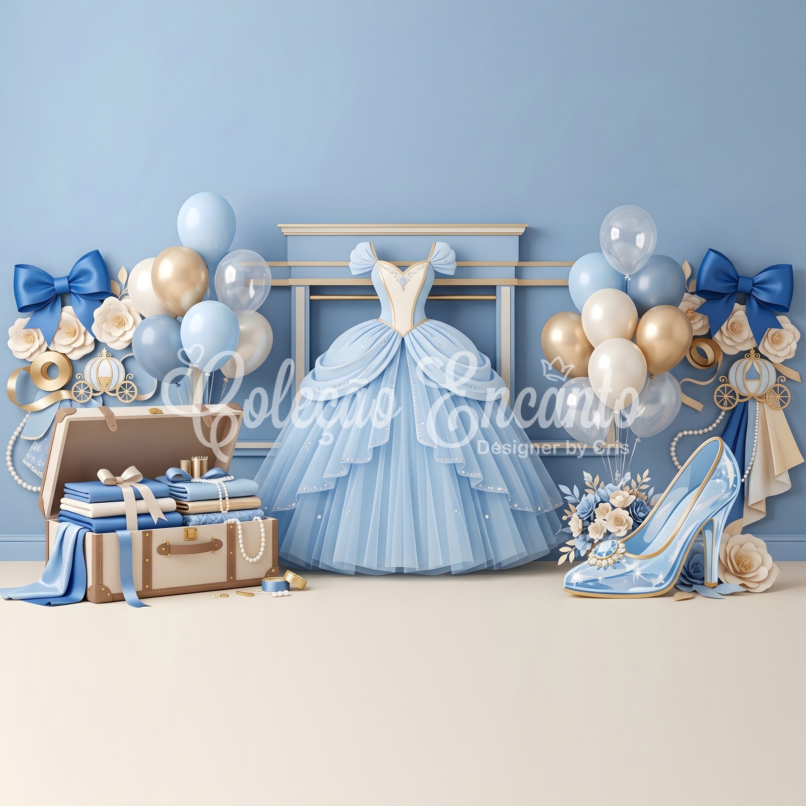 Kids Photo Backdrop Blue Princess Dress Balloon Newborn Backdrops CEM65-3