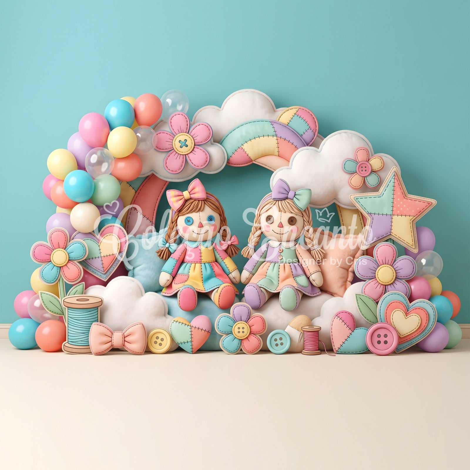 Kids Photo Backdrops Patchwork Doll Rainbow Balloon Newborn Baby Backdrop CEM65-33