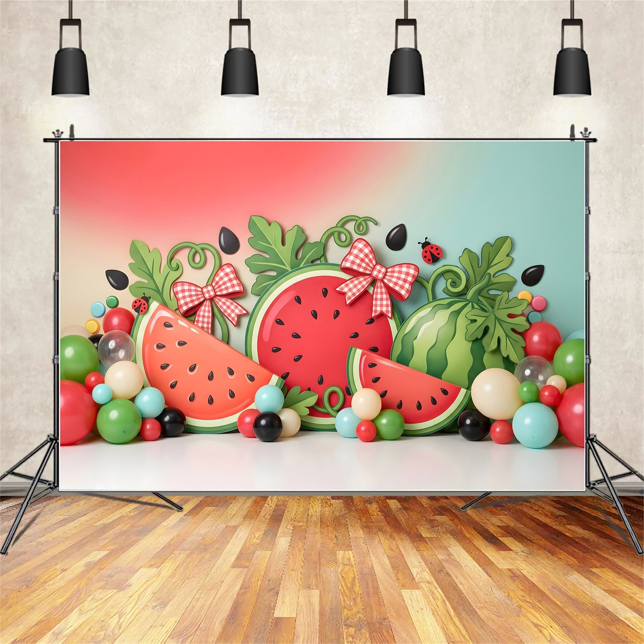 Children Backdrop Watermelon Bow Summer Balloon Backdrops for Newborn Photography CEM65-35