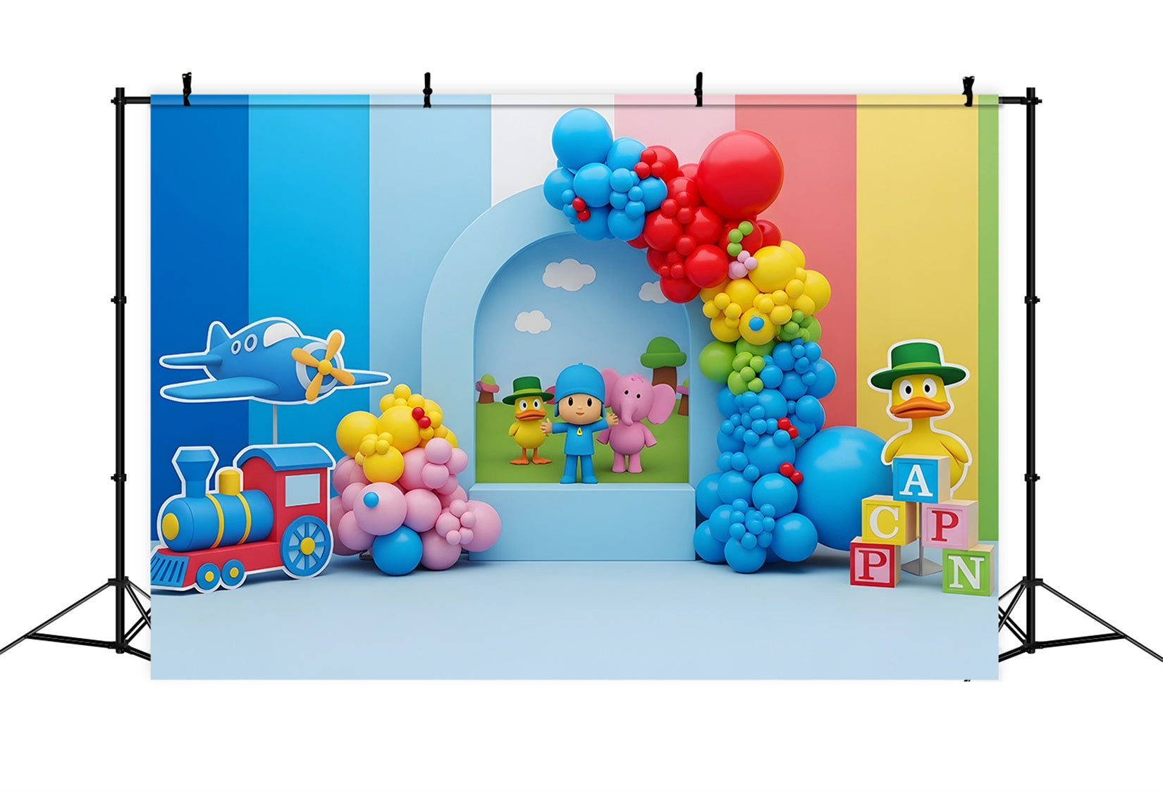 Childrens Backdrops Colorful Toy Train Airplane Blocks Newborn Backdrop CEM65-36
