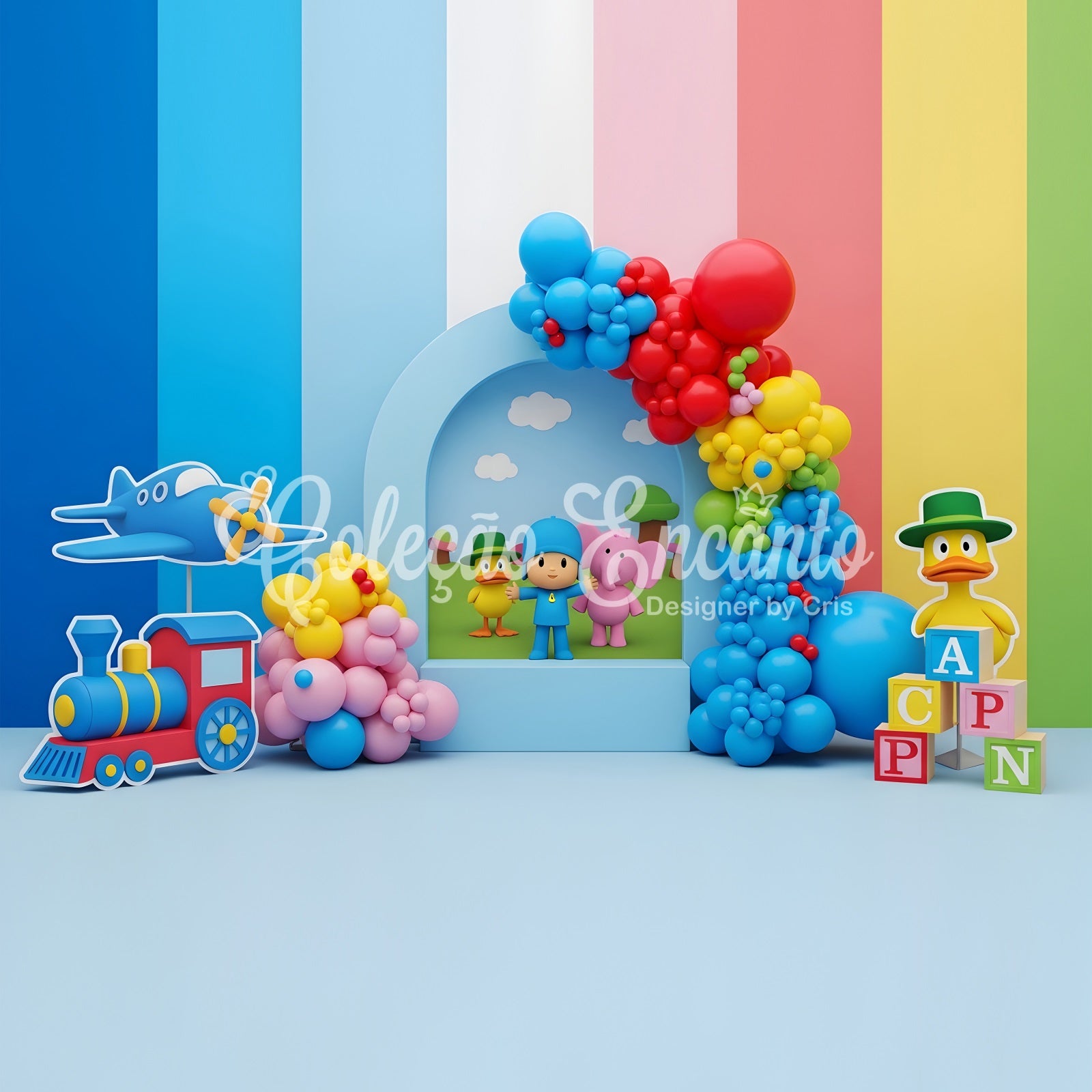 Childrens Backdrops Colorful Toy Train Airplane Blocks Newborn Backdrop CEM65-36