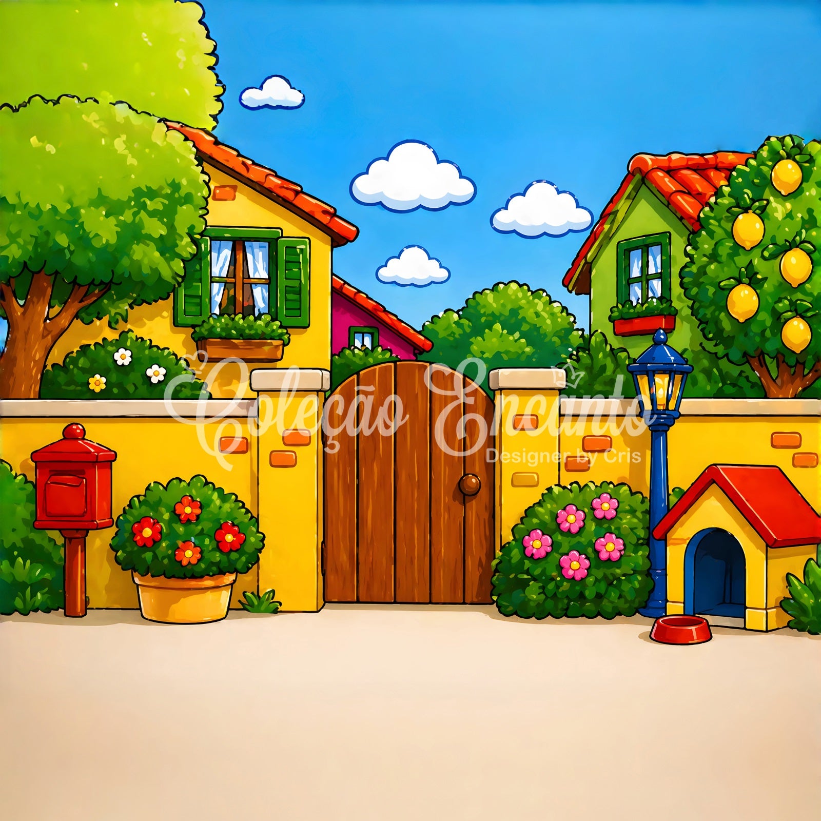Newborn Backdrops Sunny Cartoon Garden Pet Yard Kids Photo Backdrop CEM65-4